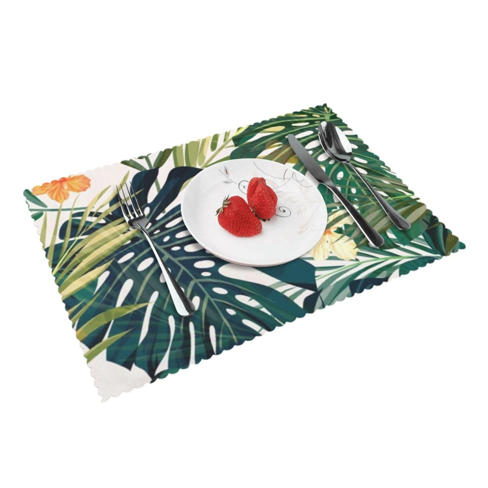 Tropical Summer Hawaiian Flower Palm Leaves Printed Placemats Set of 4 PCS Washable Placemat for Kitchen Table Heat-resistant Table Mats 45x30 CM