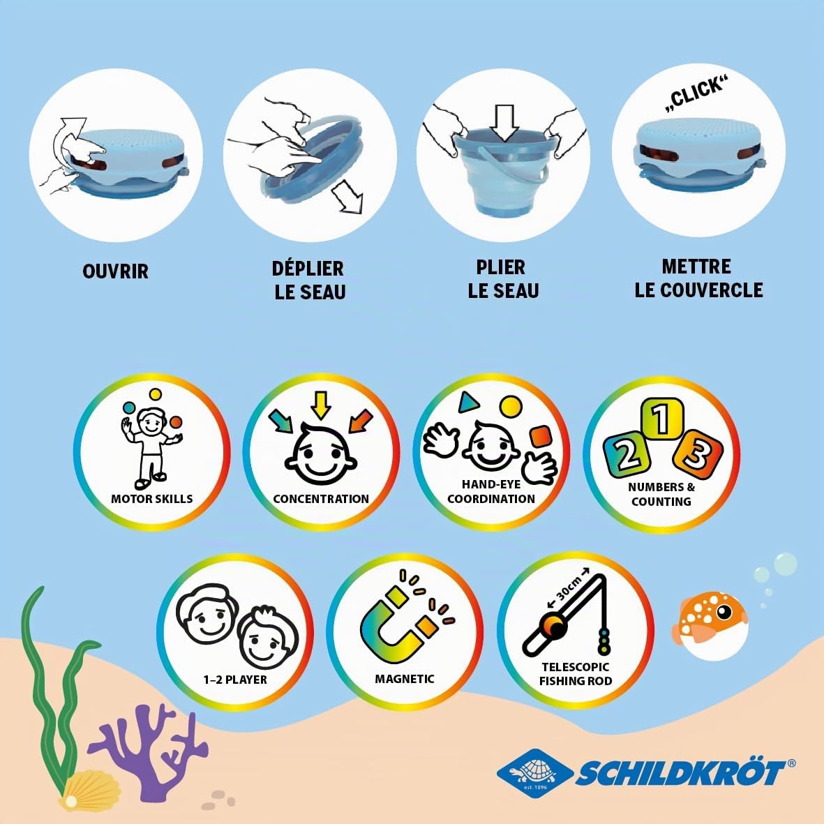 Schildkröt Jeu de Pêche Magnétique | pour Intérieur et Extérieur | Canne Télescopique Incluse | Jouet Éducatif et Amusant | Développement de la Coordination | À Partir de 3 Ans
