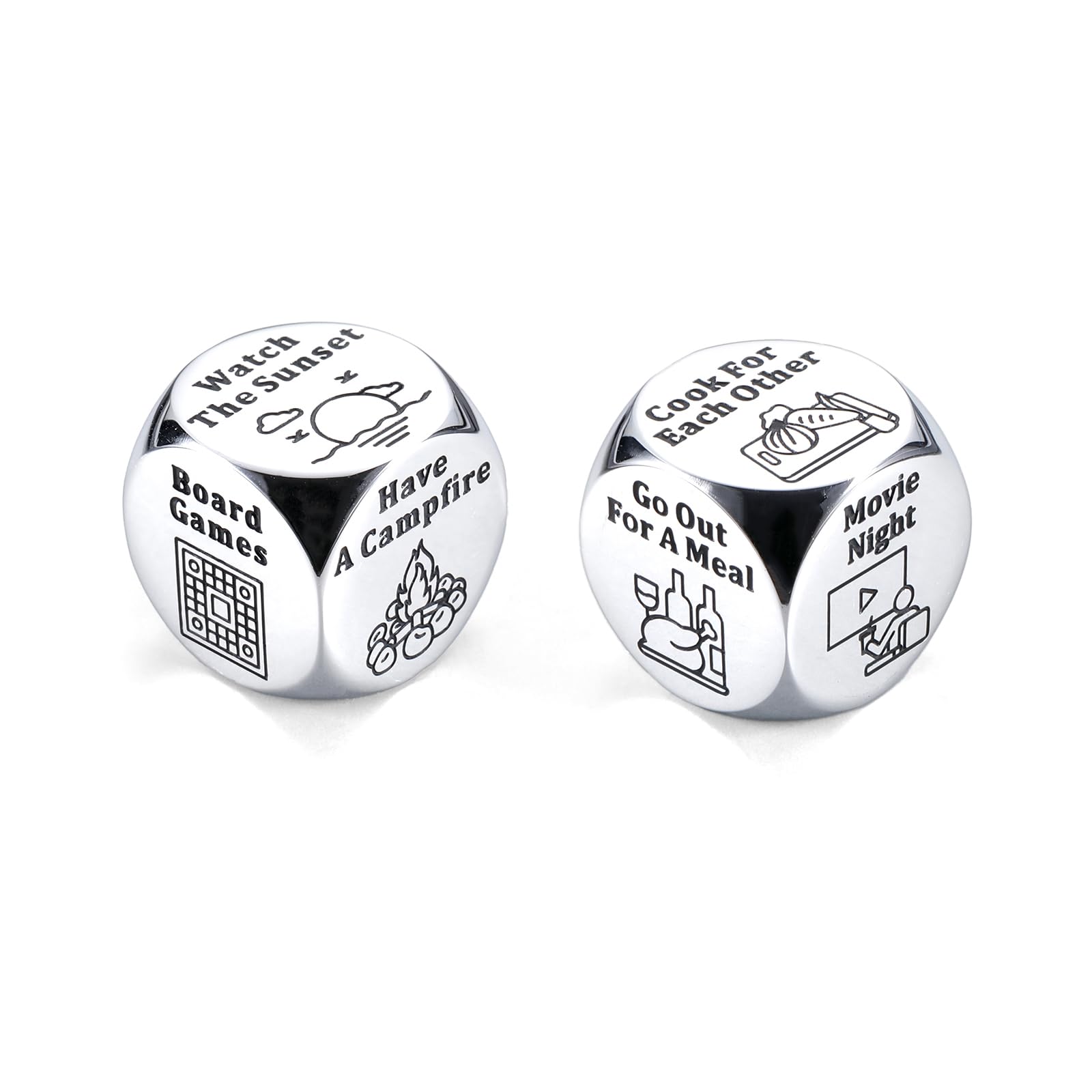 Sophauteem 2 Pcs for Him Her Couple Date Night Ideas for Boyfriend Girlfriend 10th Anniversary Steel Gifts for Husband Wife Date Night Wedding Christmas Valentines Birthday Gifts for Women Men Silver