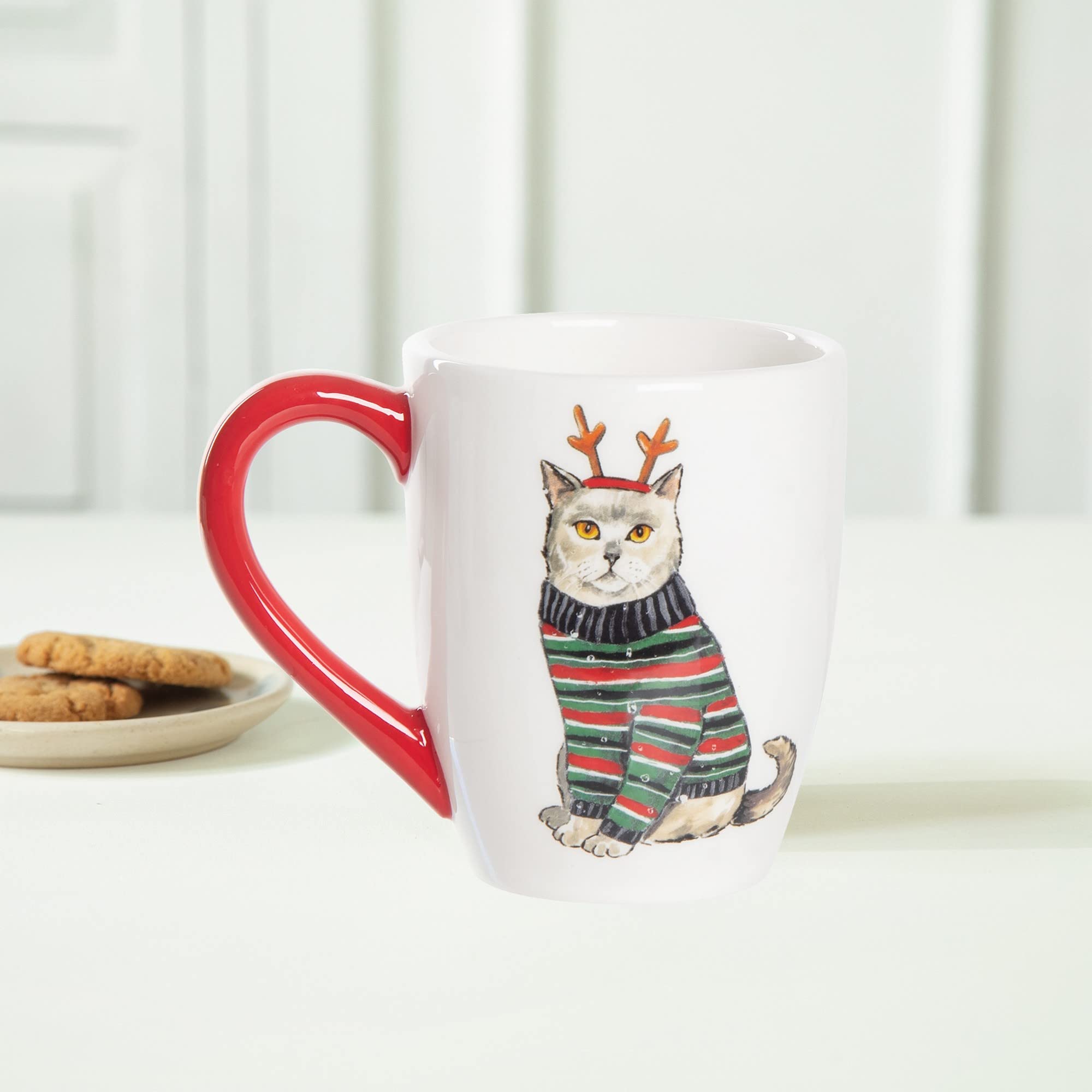 Amazon.com | GALLERIE II 16 oz. Christmas Cat Dolomite Coffee Mug