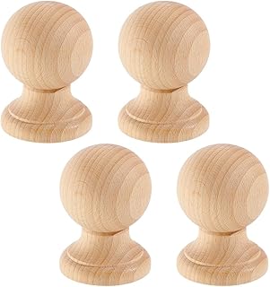 NBEADS 4 Pcs Unfinished Wood Finials, Solid Roman Style Round Ball Finials for DIY Furniture Crafts, 6.8x4.9cm/2.68x1.93Inch Wooden Decorative Knob