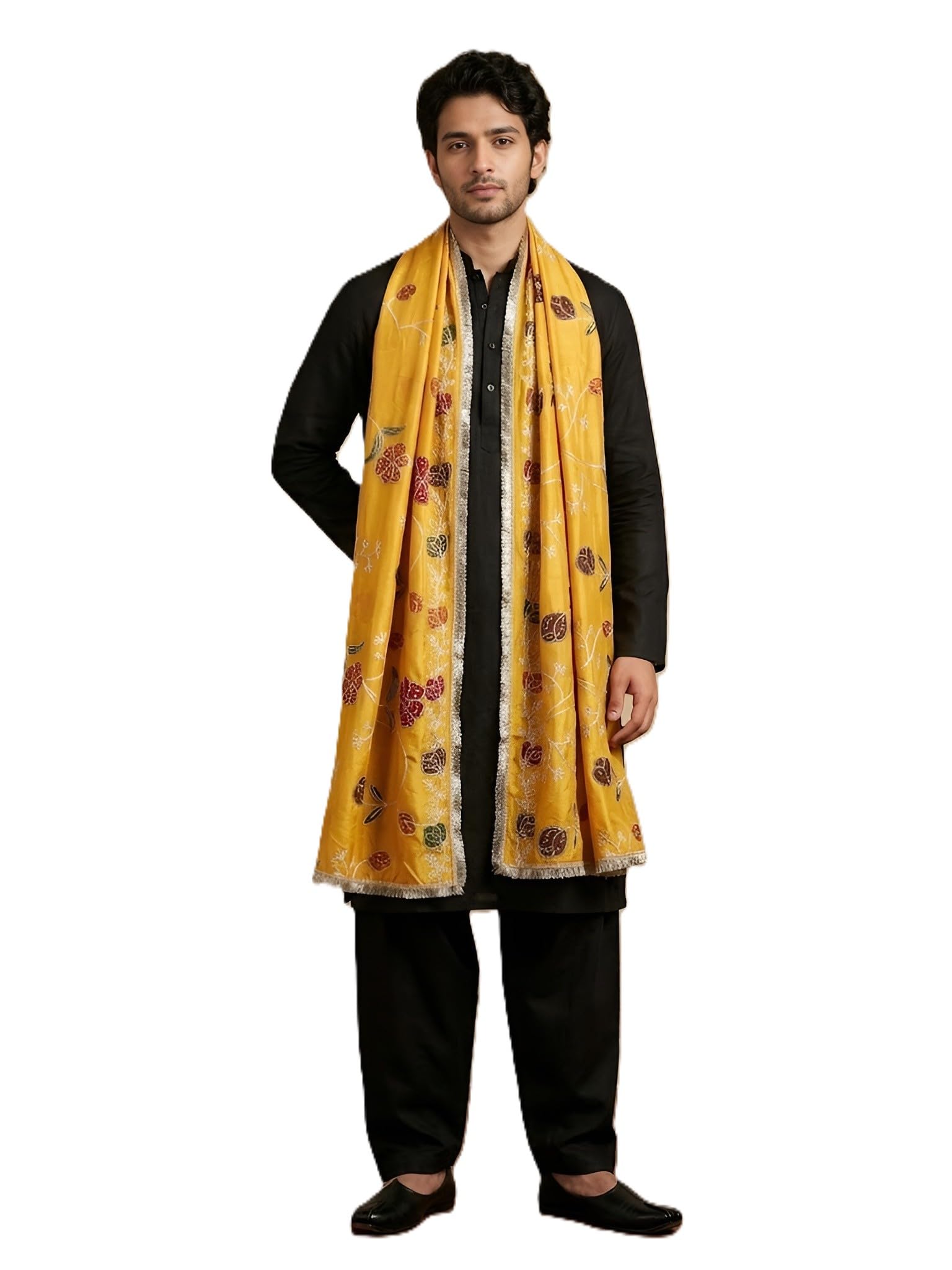 Men’s Premium Poly Chanderi Style Cosmos Dupatta with Zari Brush Floral Vine Print & Elegant Ethnic Border |Designer Dupatta for Traditional & Wedding Occasion-image-45
