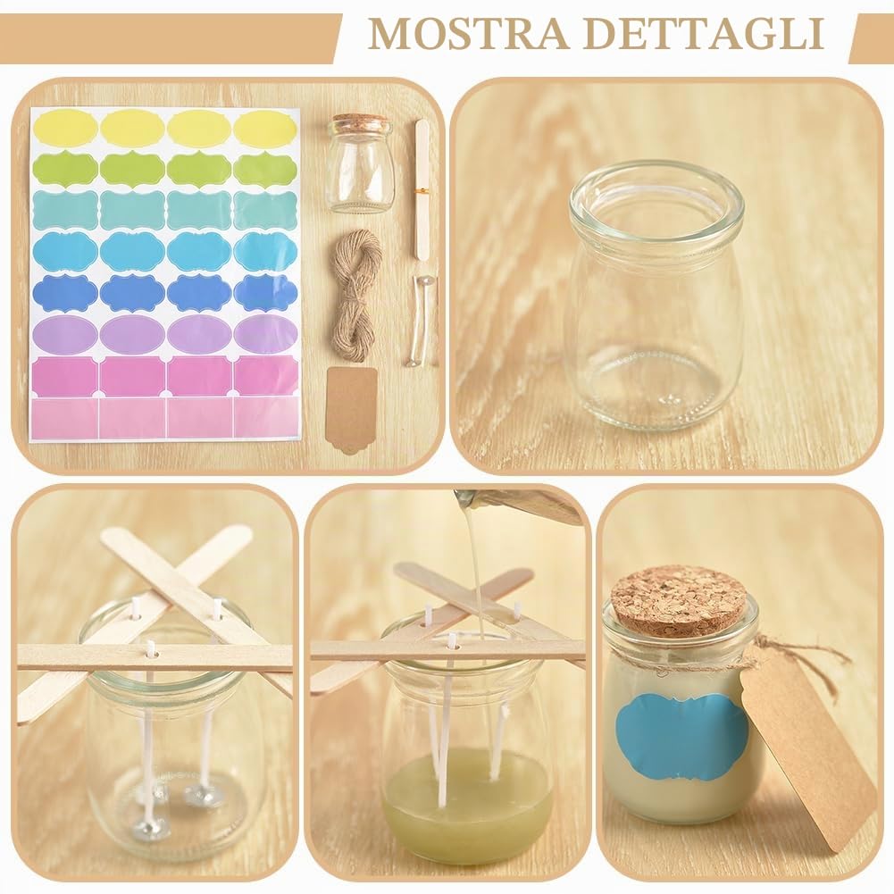 NBEADS 20 confezione di Barattoli di Vetro per Candele per Realizzare Candele Contenitori per Candele Trasparenti con Coperchi Stoppino Spago Etichetta Kit per Un Regalo Spezie Profumate Fatte In Casa
