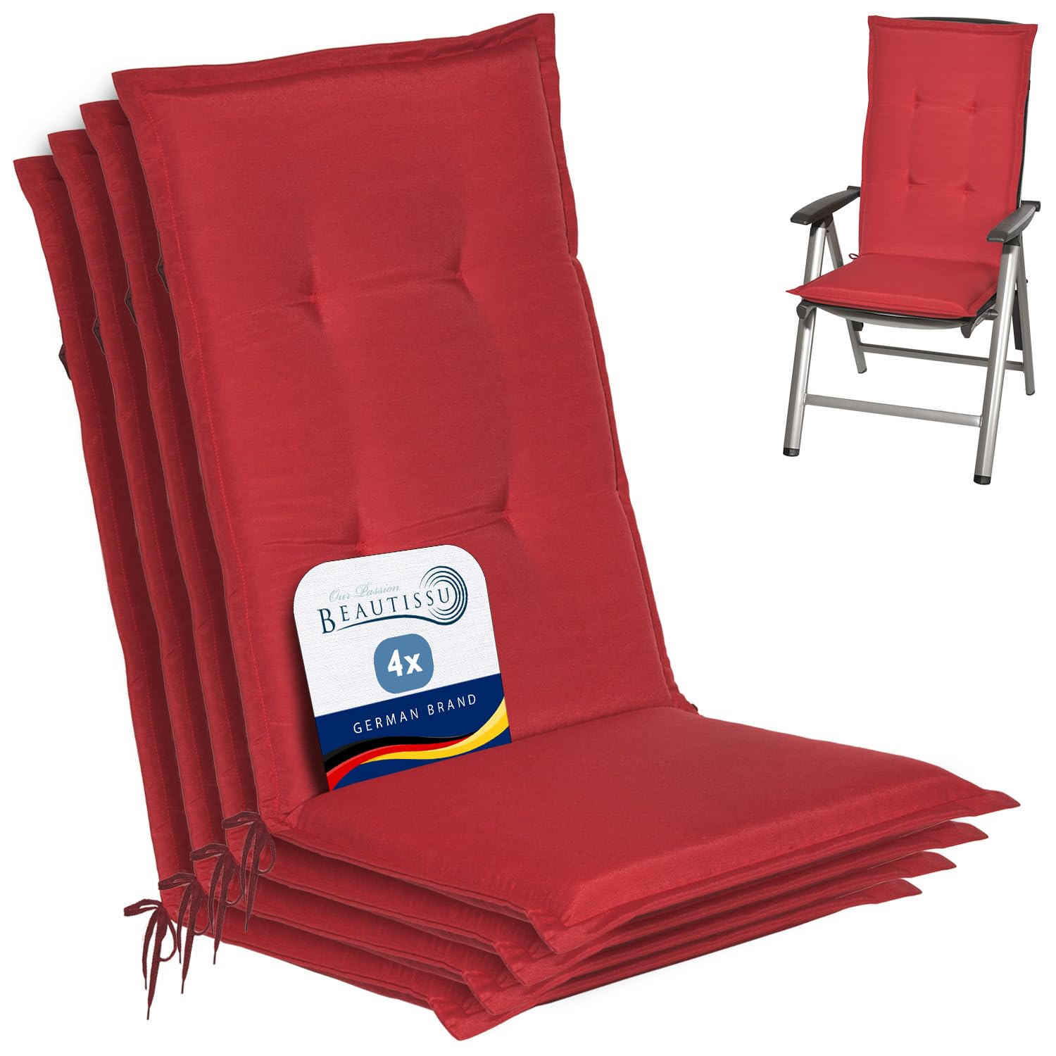 Beautissu Highback Outdoor Chair Cushions Set of 4 with Backs Seat Patio — image 1