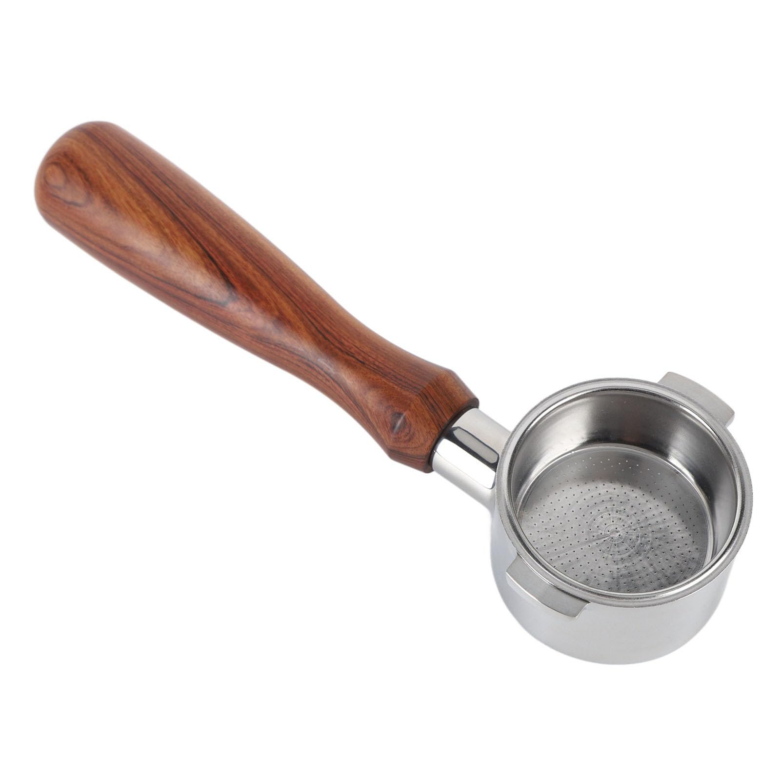 Portafiltro per caffè senza fondo, Portafiltro in acciaio inossidabile con manico ergonomico in legno, design rimovibile e lavabile per macchine da caffè espresso, ampia (UNA)