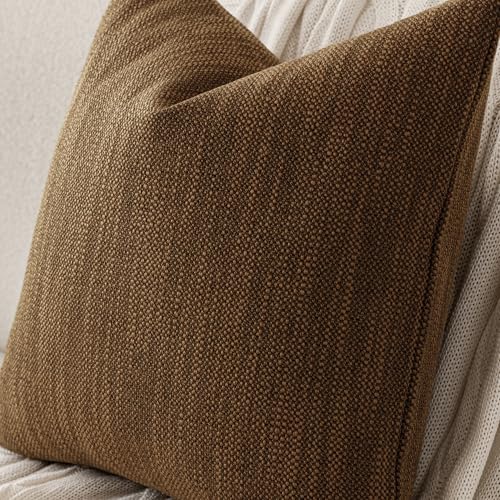 Image of Foindtower Set of 2 Decorative Textured Burlap Linen Throw Pillow Covers Farmhouse Boho Cushion Cover Solid Accent Pillowcase for Couch Sofa Bed Living Room Home Decor,18x18 Inch,Golden Brown