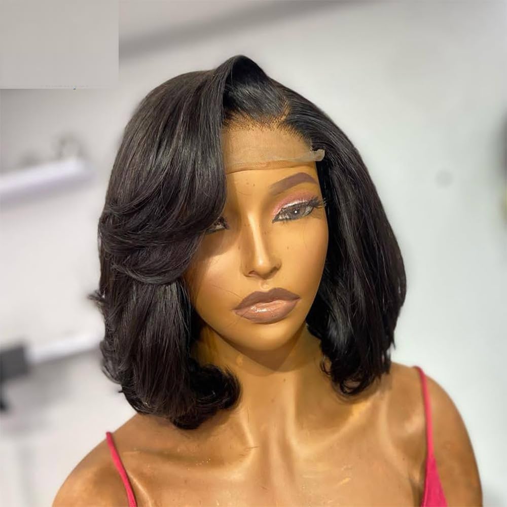 Amazon.com : YiXing Side Part Layered Cut Bob 5.5X4.5PU Silk