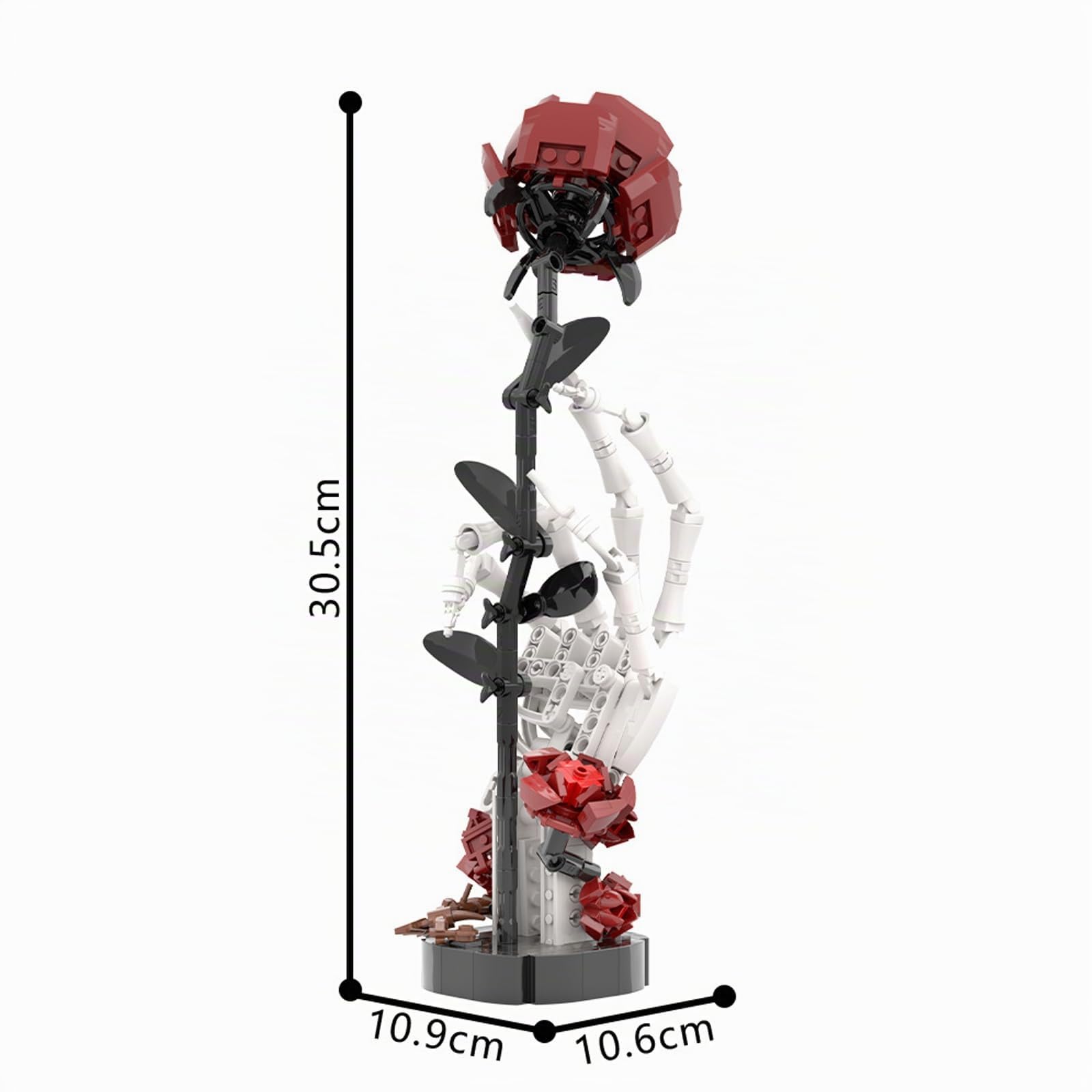 MOC Gotisch Rose & Skelett Hand Bausteine Bausatz für Erwachsene | 357 Teile, Modell mit Knochen Rose, Dunkle Romantische Einrichtung für Homeoffice, Einzigartige Halloween-Geschenkidee
