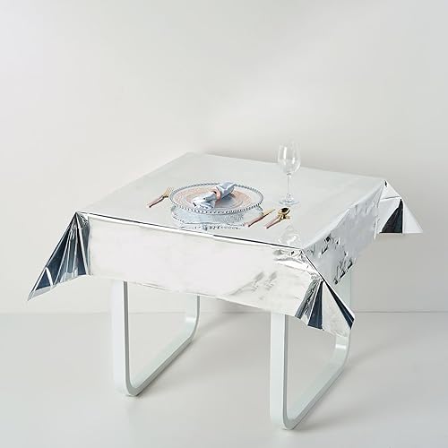 Miniatura 9 de Efavormart - Mantel cuadrado desechable de papel metálico de 50 x 50 pulgadas, color plateado para bodas, baby showers, cumpleaños, fiestas,