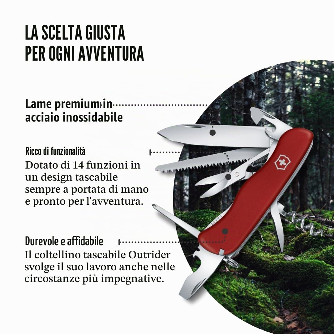 Victorinox, Outrider, Coltello Svizzero, Originale, Multiuso, Campeggio, 14 Funzioni, Lama, grande, Apriscatole, Bloccabile