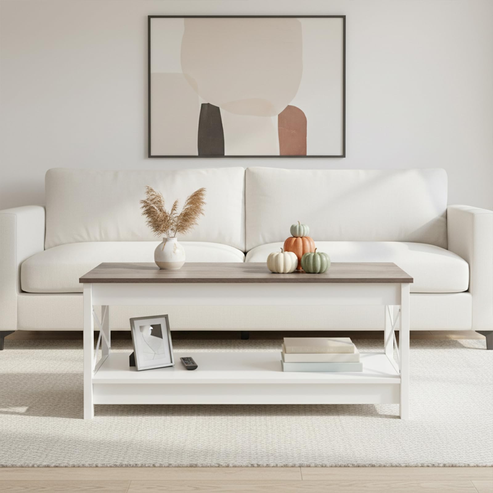 buybyroom - Mesa de salón, mesa de centro de estilo rústico, mesa de salón con espacio de almacenamiento para dormitorio, salón, entrada, mesa de centro vintage