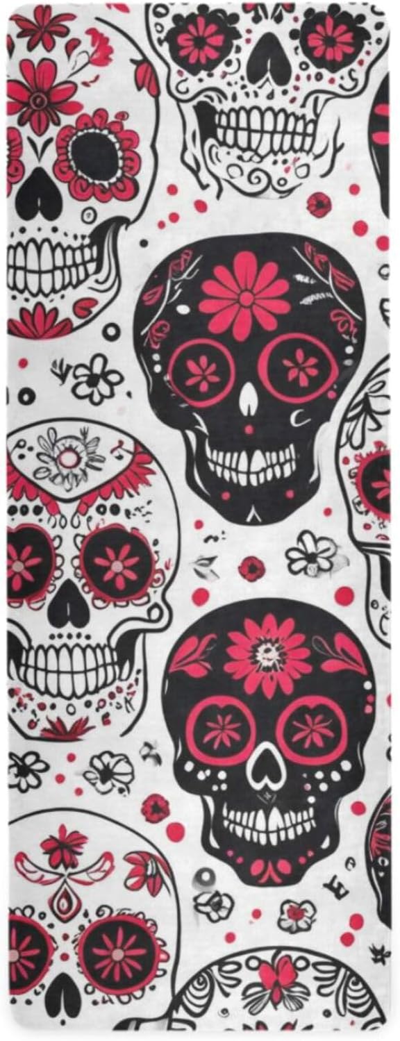 Sugar Skull Print Yoga Mat Non Slip Natural Rubber Fitness Exercise Mat for Home Workout Gym Stretching Pilates Mats with Carrying Bag 71