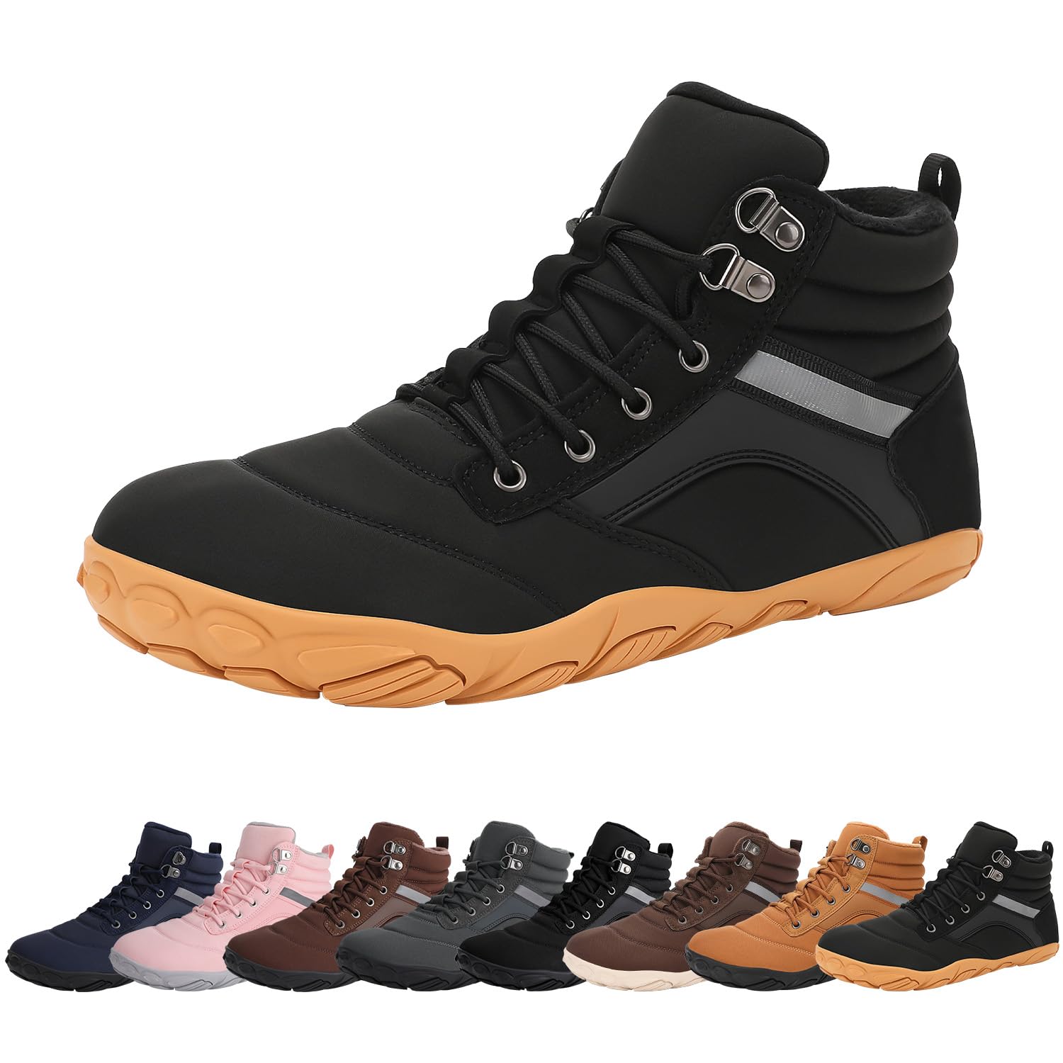 Womens Mens Winter Barefoot Boots Shoes Warm Minimalist Wide Toe Box Snow Boots Zero Drop Sole Water Resistant Outdoor Hiking Ankle Booties