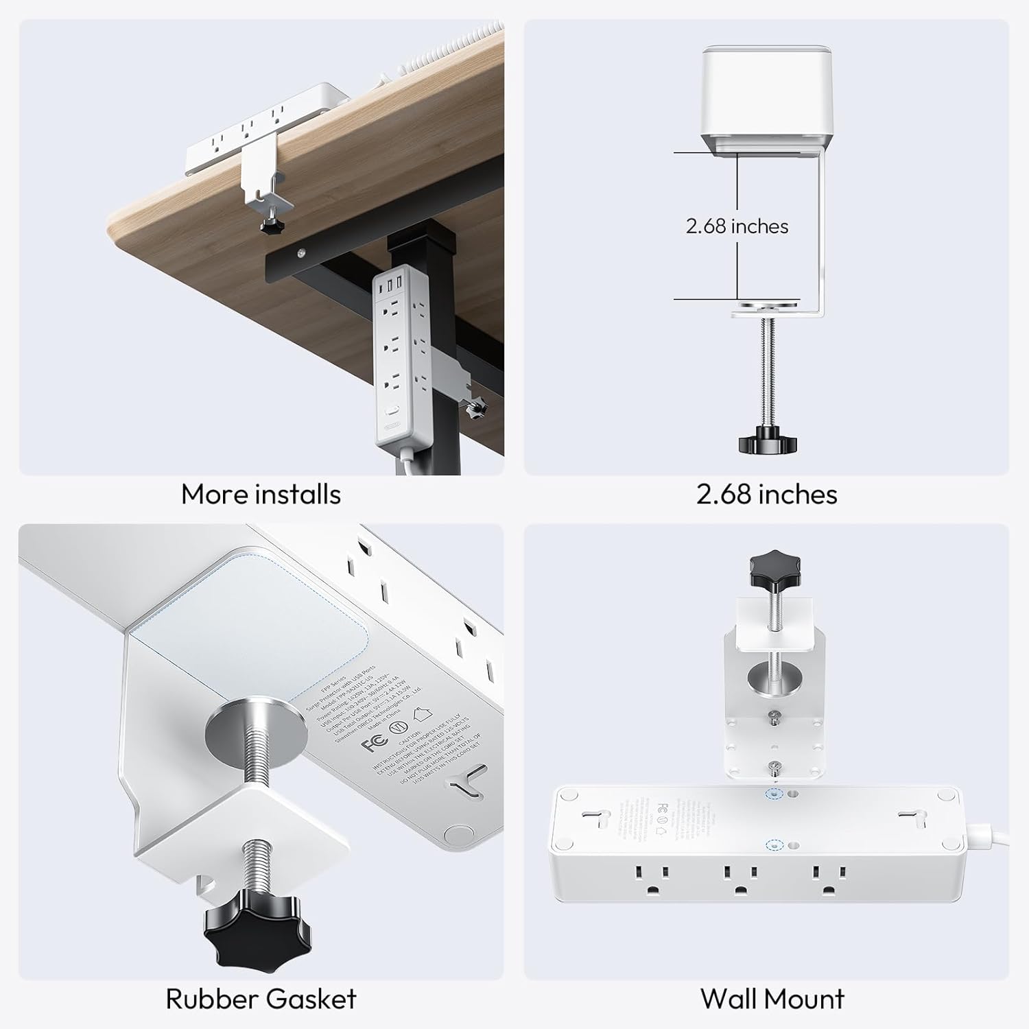 12 in 1 Standing Desk Power Strip, NTONPOWER 10ft Extension Cord with 9 AC Outlets 3 USB Ports, Table Mount or Wall Mountable Charging Station,Standing Desk Accessories