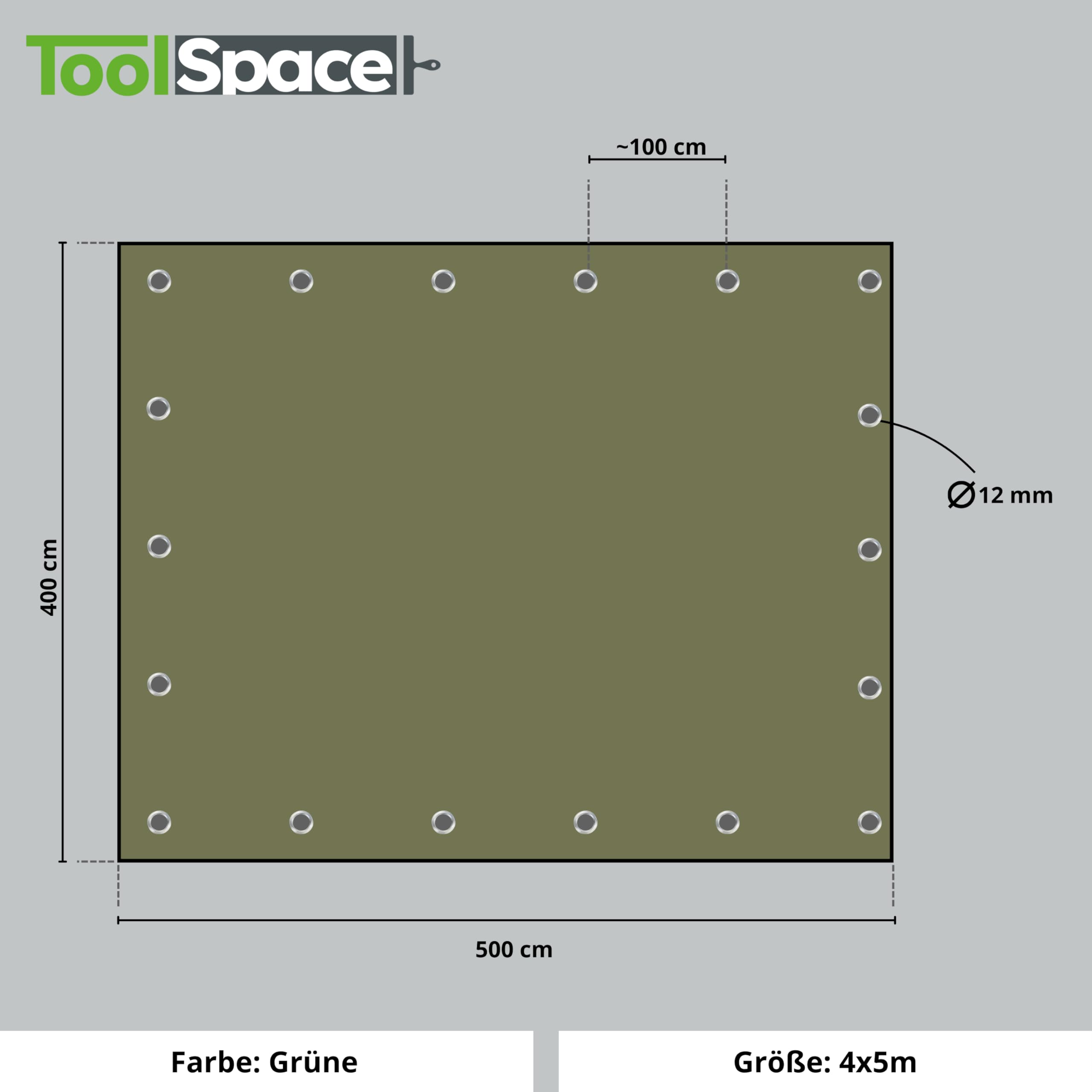 ToolSpace Tarpaulin 4mx5m | Verde | 90g/m2 | Lona de protección Barcos de Madera con Ojales | Lona de protección Verde