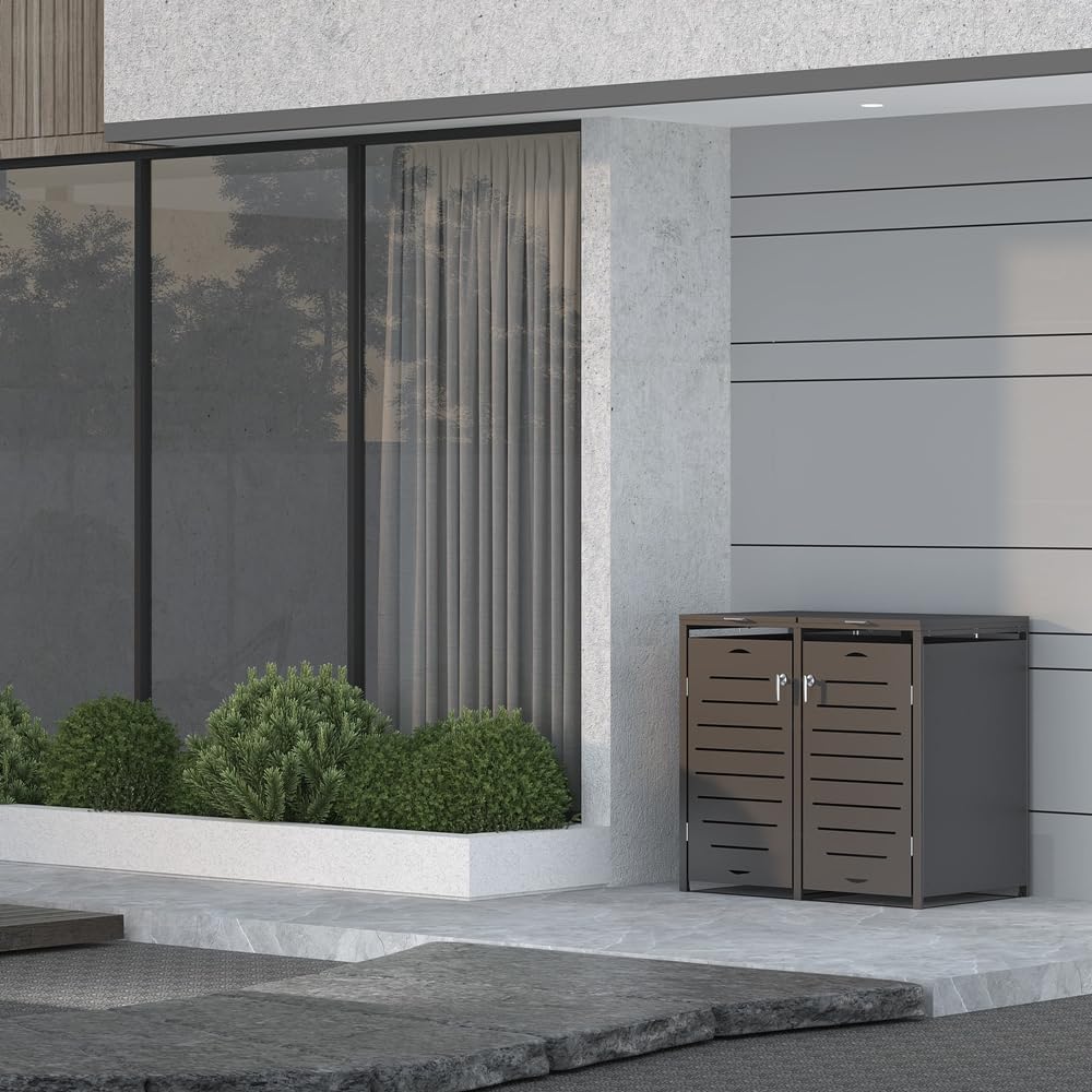 Melko Cache-poubelles anthracite | Extensible à volonté | Revêtement pour 2 poubelles | Robuste et durable | Capacité jusqu'à 240 l