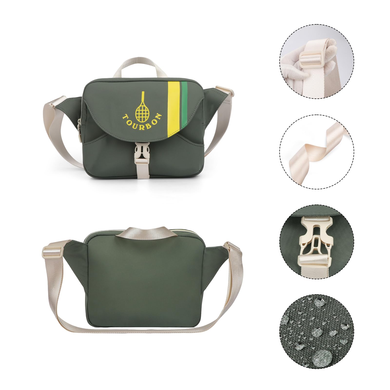 Tourbon Sac de pickleball en nylon imperméable avec porte-pagaie de pickleball et poches zippées