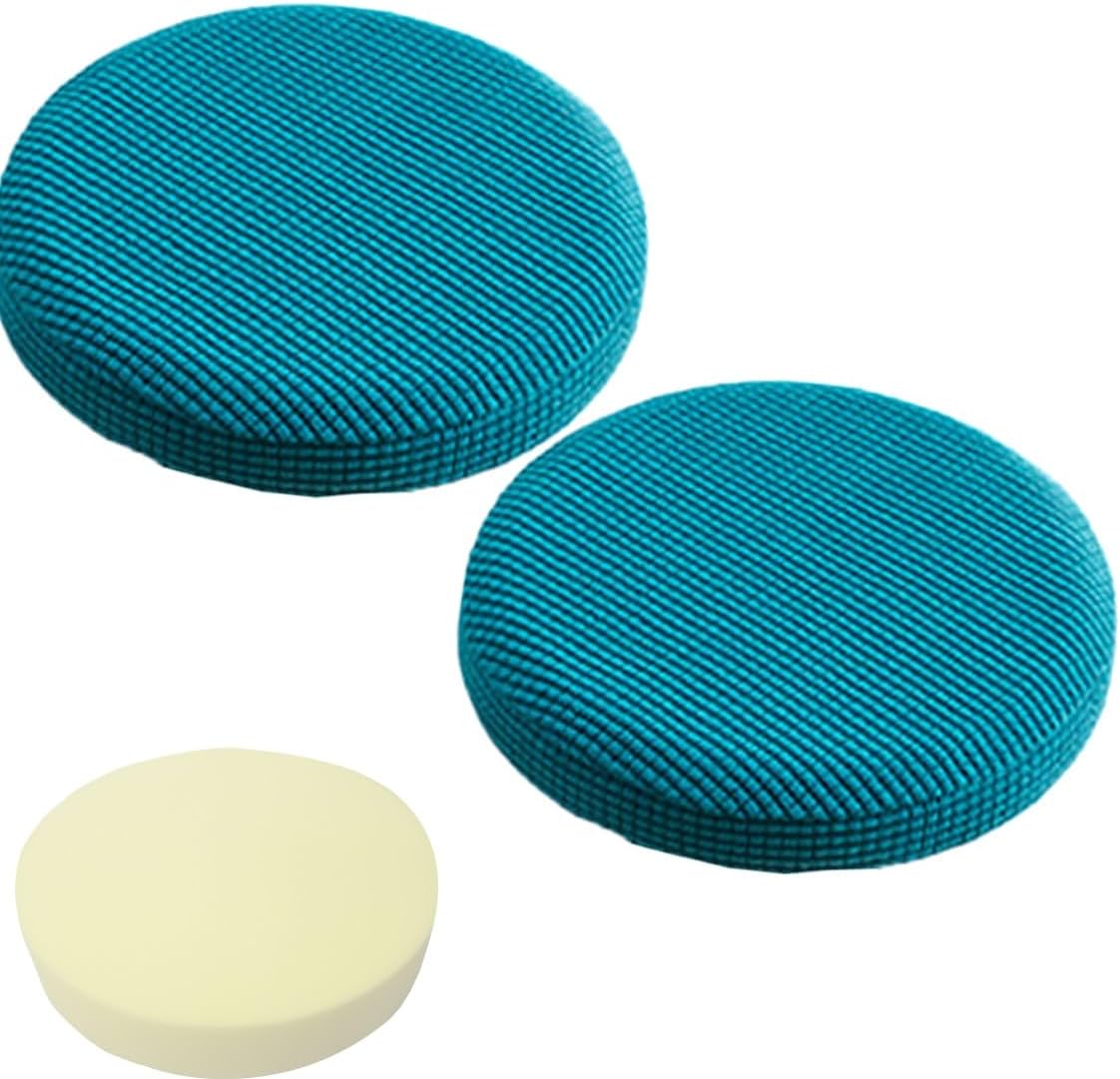 Bar Stool Covers Slipcovers Round Set of 2 Jacquard Fabric Stretchable Stretchy Washable Seat Slipcover With Elastic for Kitchen Decor Stools Stretch Chair Foot Furniture Protectors(Blue Green,90x15cm