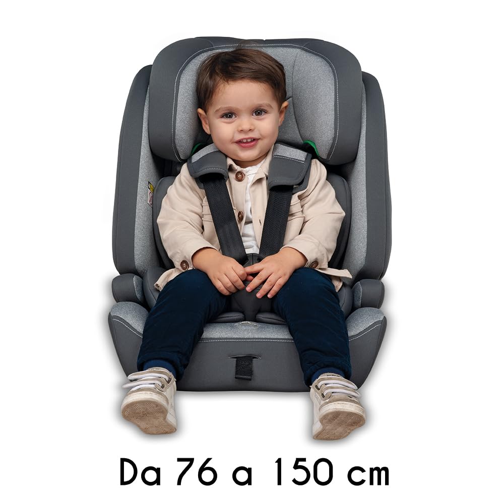 Foppapedretti Seggiolino Auto Babyroad New I-Size, per bambini da 76 a 150 cm di altezza, 15mesi-12 anni, conforme ECE R129, Fissaggio a 3 punti,Safe Body Protection,Protezione Impatti Laterali,Carbon