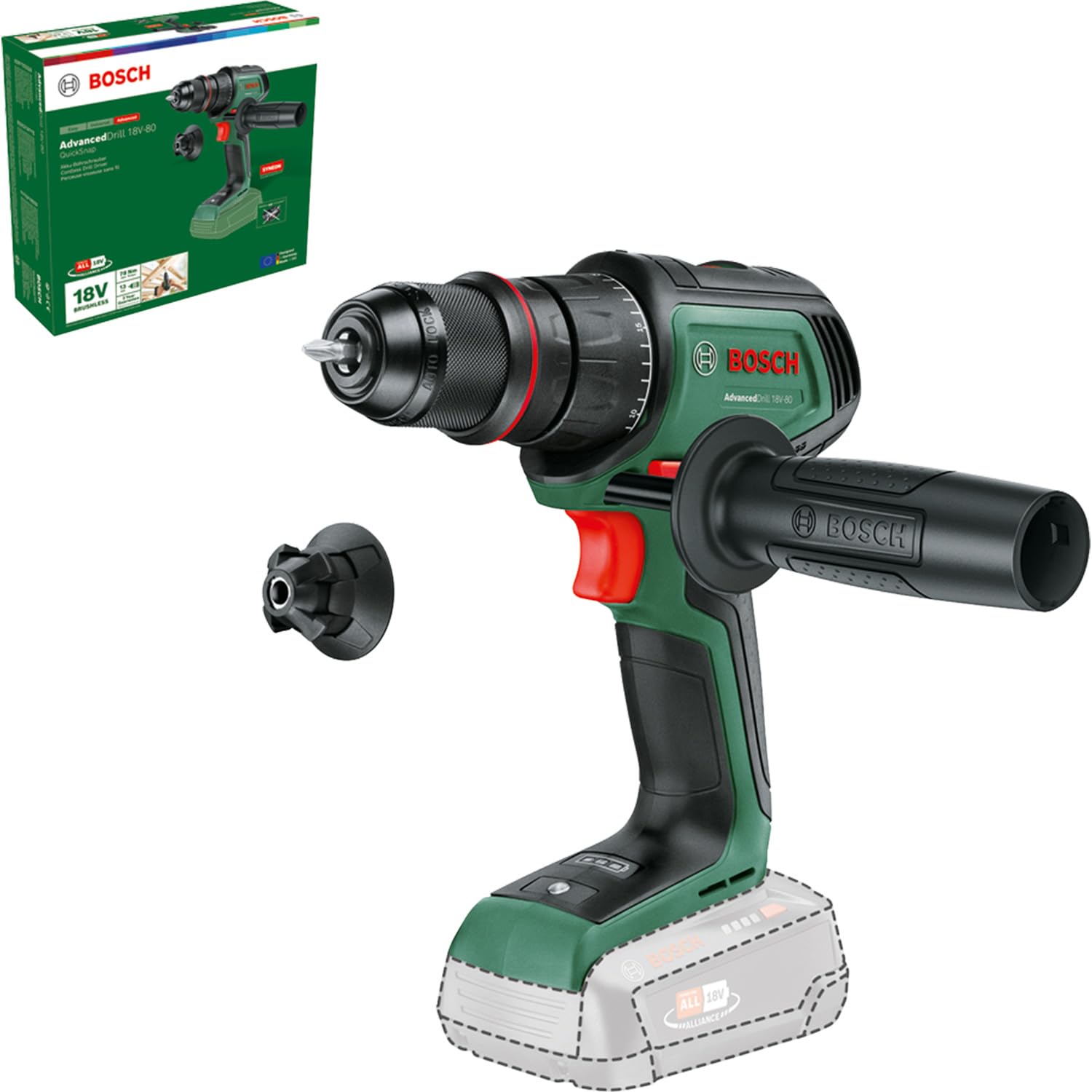Bosch Bosch Cordless Drill Driver AdvancedDrill 18V-80 QuickSnap (for Drilling and Screwdriving; 18V System; Brushless Motor; 78 Nm; 1