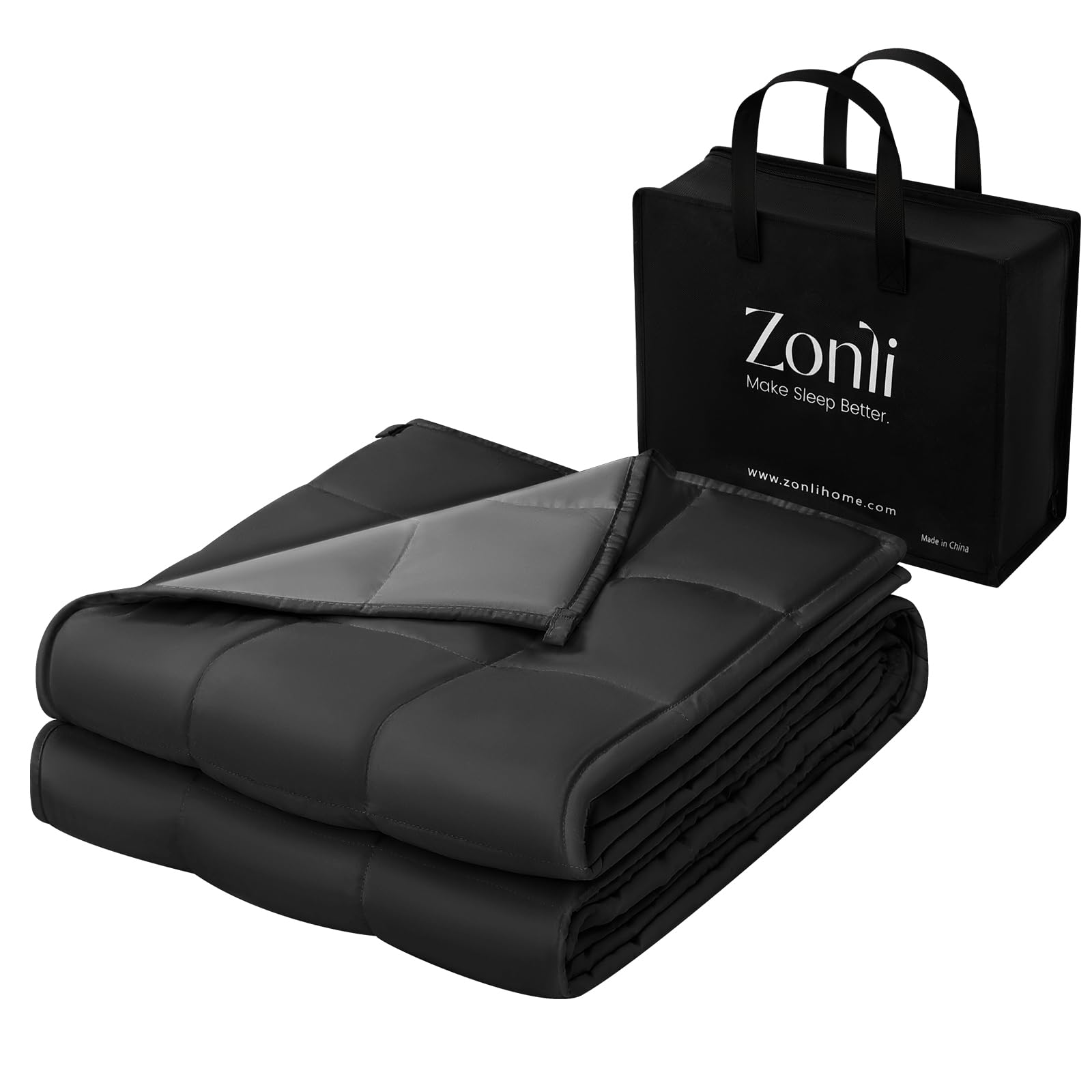 ZonLi Weighted Blanket for Adults (48"x72", 15lbs, Grey/Black) | Cooling Weighted Blankets for Adults, High Breathability Heavy Blanket, Soft Material with Premium Glass Beads