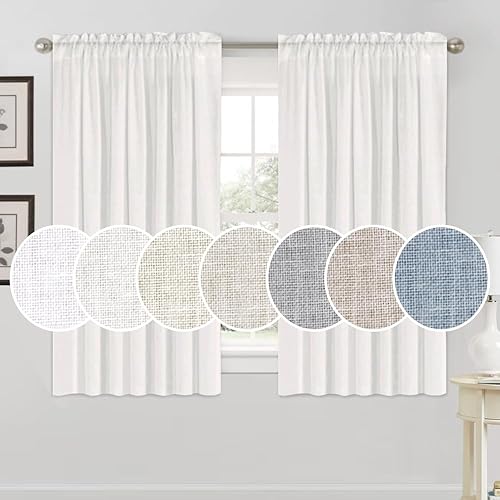 Cortinas de lino natural y rico, semitransparentes para dormitorio, sala de estar o comedor, con bolsillo para barra, cortina de lino con textura