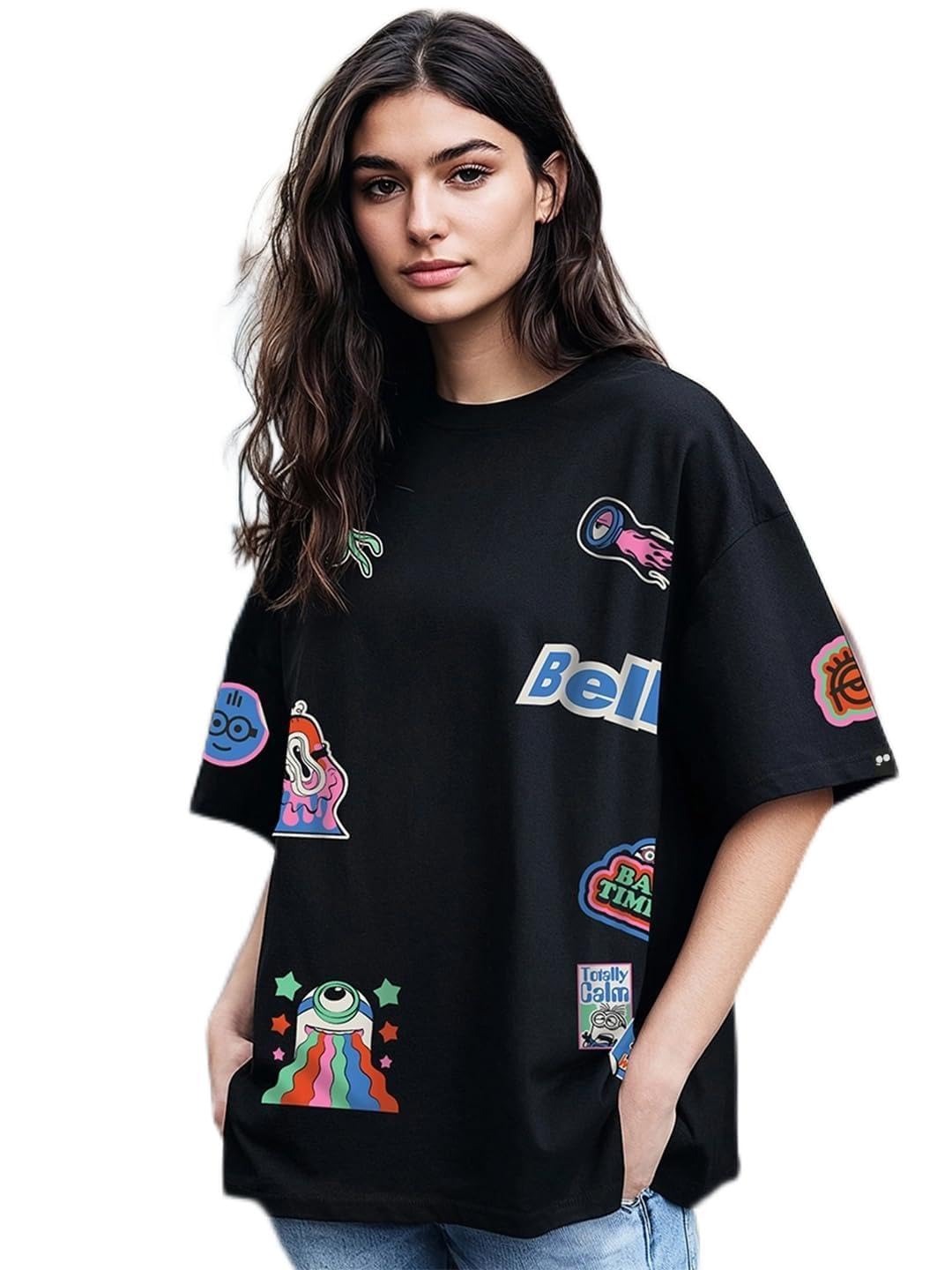 bewakoof X Minions Women's Cotton Jersey Graphic Print Oversized Fit Half Sleeve Round Neck T-Shirt | Casual wear | Streetwear | Oversized Tshirt for Woman Cotton| Baggy-picture-38