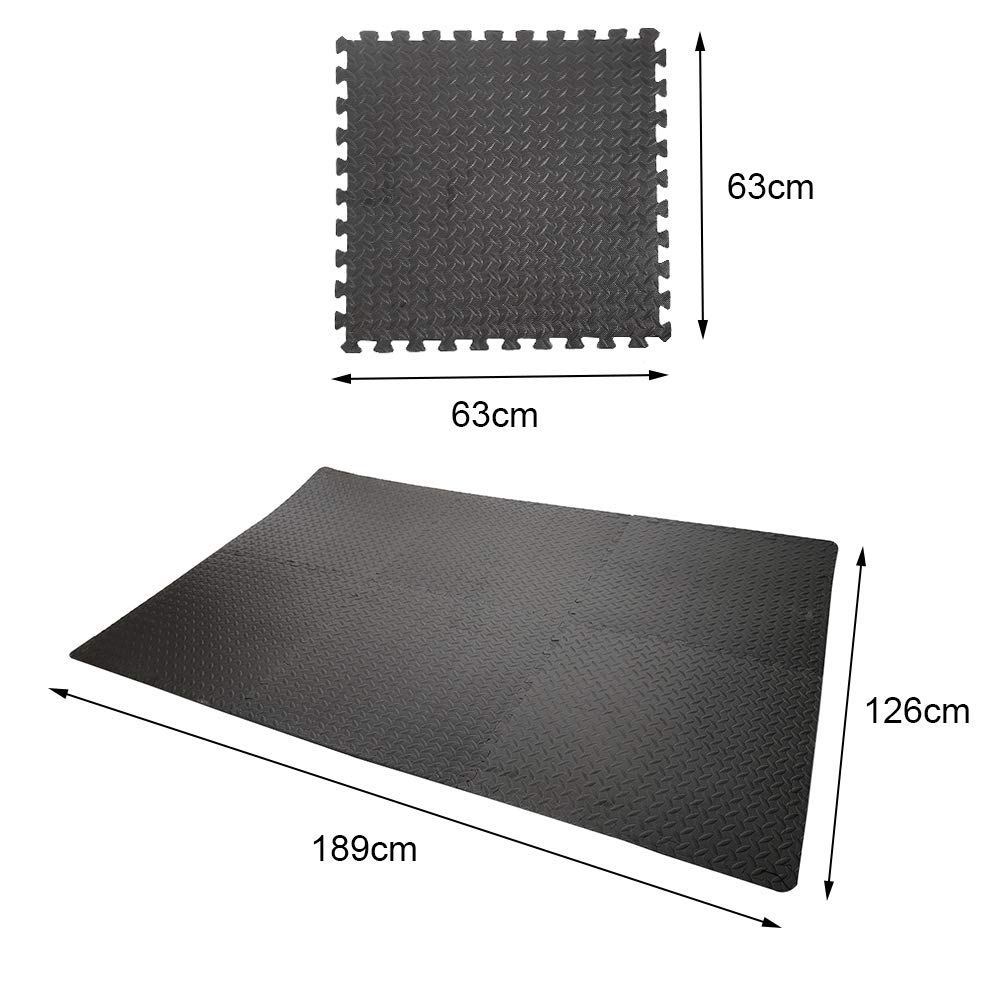 Tappetino di protezione per pavimento Fitness 63 x 63 cm, in schiuma EVA, spessore 12 mm, per pavimenti in gomma (nero, 2, 12 pezzi)