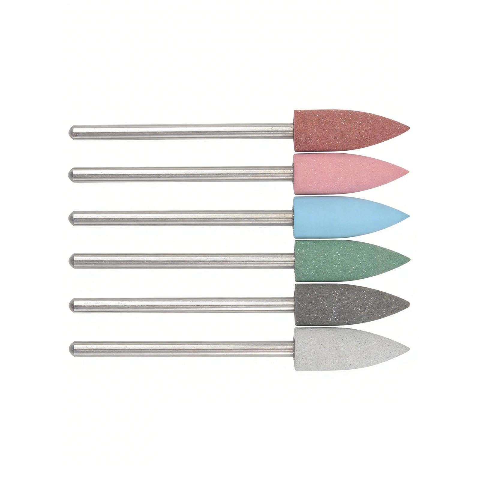 6pcs Mounted Grinding & Polishing Bits for Rotary Tools – 6mm Shank, Multi-Colour Silicone Wheels for Detailing, Buffing and Light Shaping