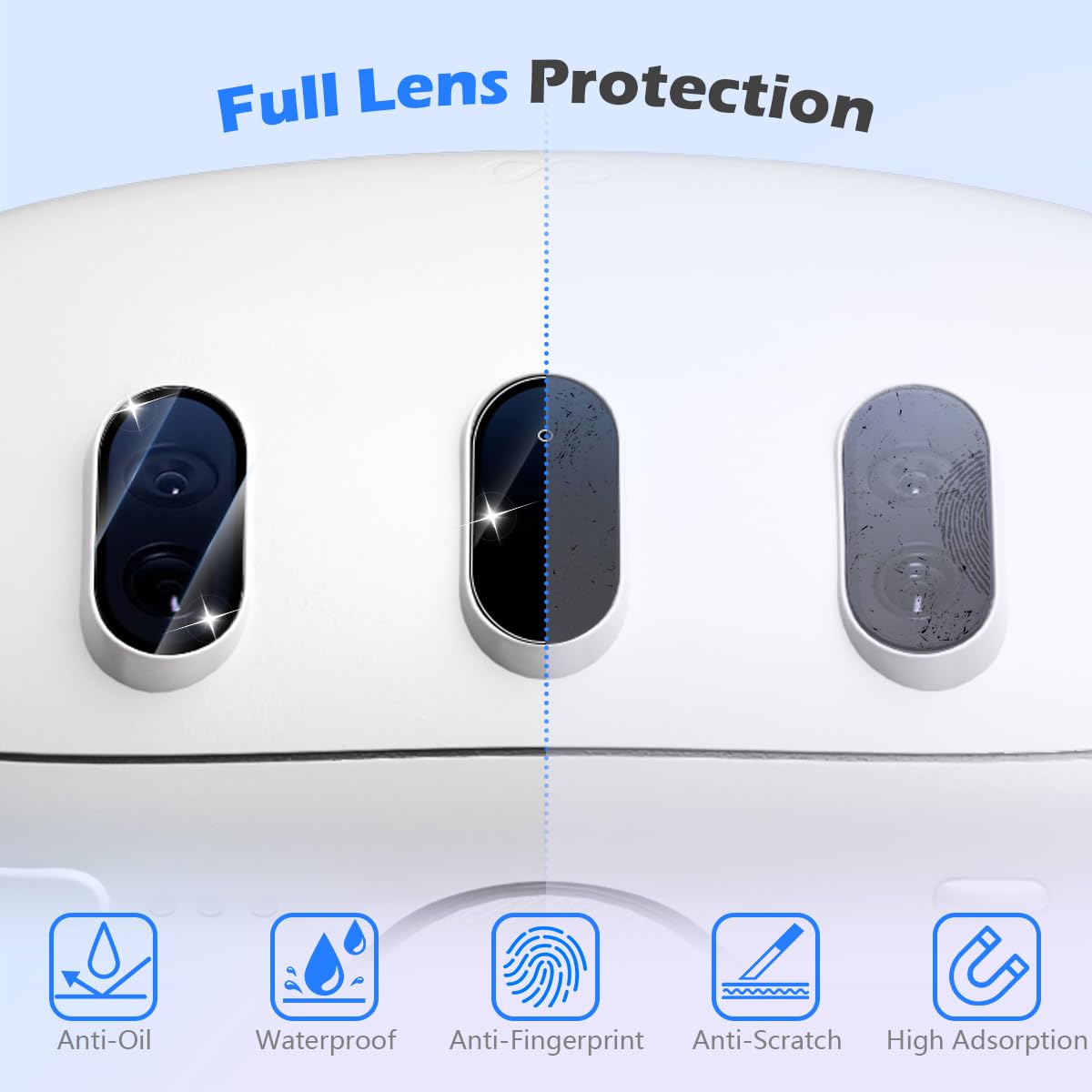 ALAFLY [3 Set Compatible with Meta Quest 3 Camera Lens Protector, 9H Anti-Scratch Tempered Glass High Definition VR Accessories for Oculus Quest 3, Black Circle