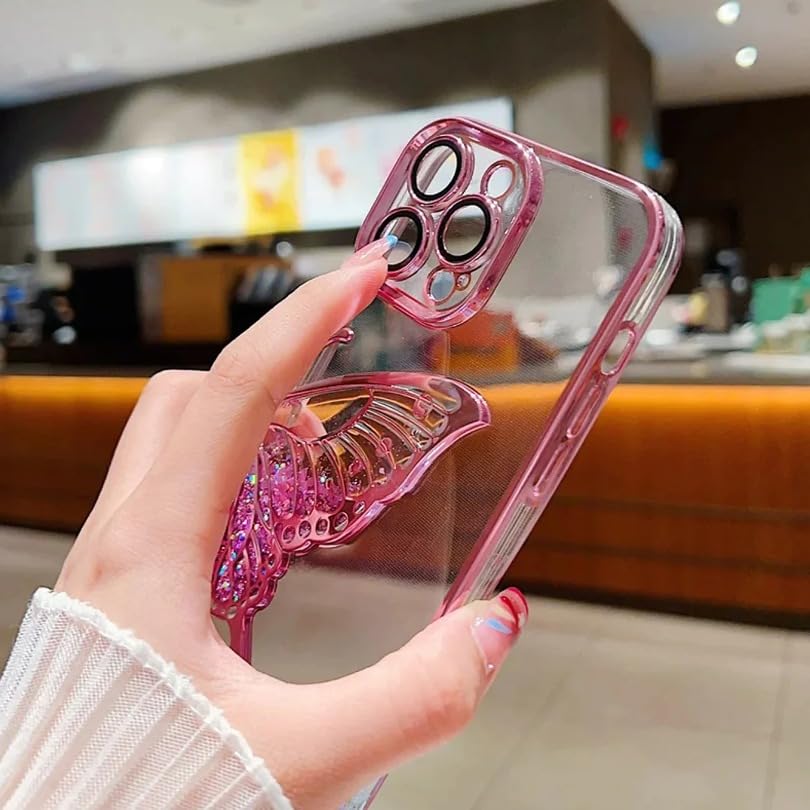 Image of Peeperly Back Cover Case for iPhone 14 Pro Max Scratch Resistant Anti-Slip TPU Shockproof Protective Durable Glowing Butterfly Transparent Case for Girls & Women(Pink)