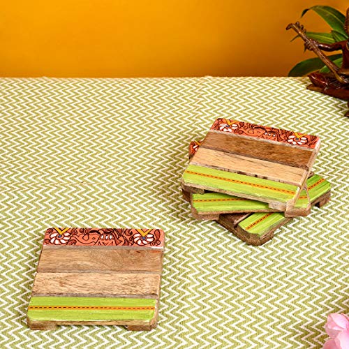 Image of Aakriti Art Creations Hand Painted Square Multicolor Coaster (Set of 4)