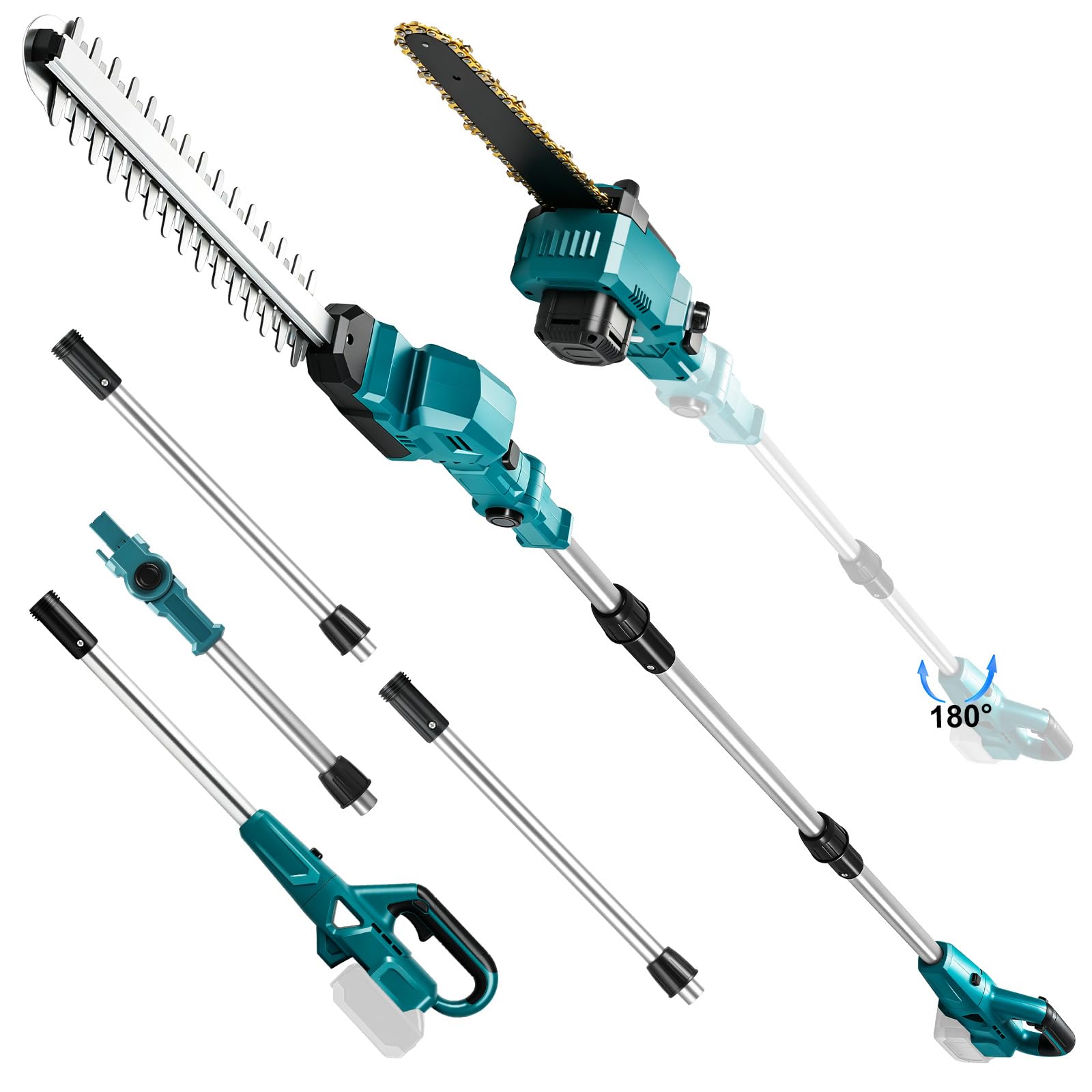 4-in-1 Akku Heckenschere Teleskop & Mini Kettensäge für Makita 18V, 8 Zoll Hochentaster Astsäge, 400mm Schnittlänge Akku Gras- und Strauchschere, Max Reichweite bis zu 4,5m, für Garten