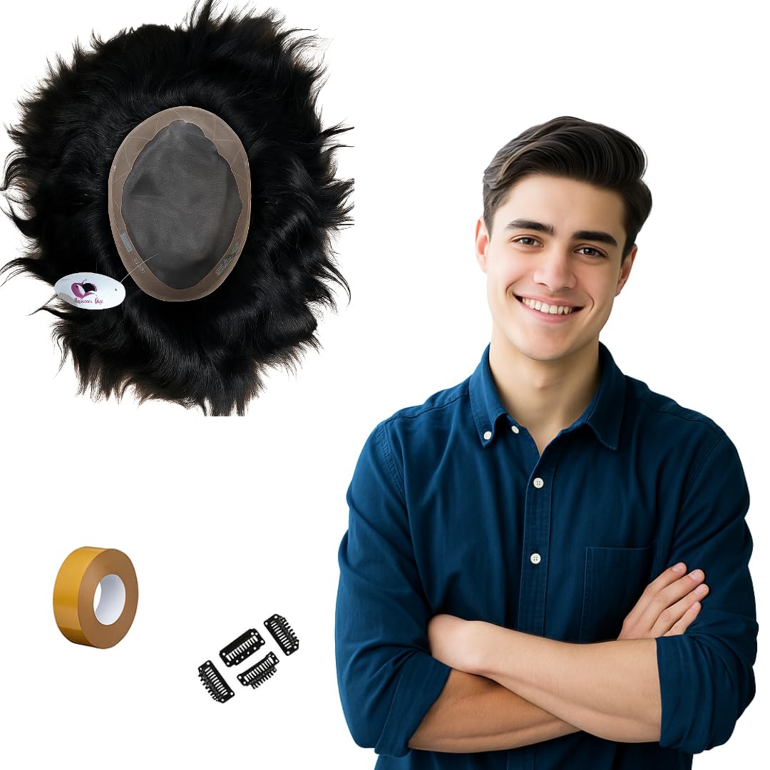 Glorious Hub 9x7 USA Super Mono Hair Patch for Men | 100% Natural Human Hair Wigs Original | Durable PREMIUM Monofilament Toupee | Non Surgical Replacement System | Fix Clips, Tape or Glue | Natural Brown |-image-15