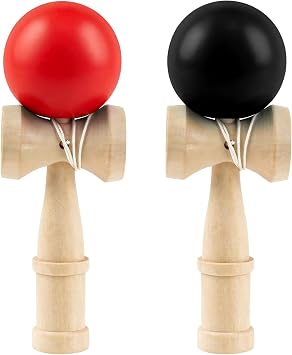 2 Packs Kendama Toy,Quality Wooden Catch Ball in Cup Game,Hand Eye Coordination Training,for Various Party Game,Birthday GiftBlack,Red