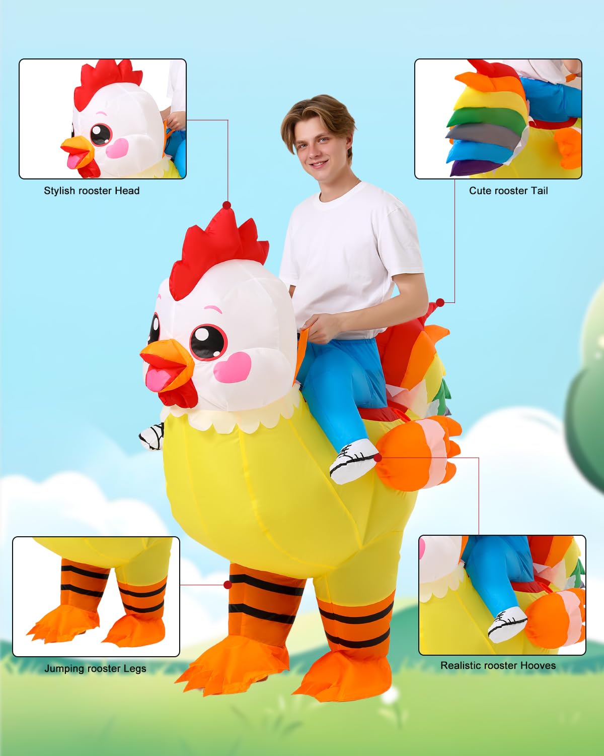 Déguisement Gonflable Coq pour Adulte, Costume Porte-Moi Poulet Amusant, Tenue d'animal pour Carnaval, Halloween, EVG et Soirées Déguisées