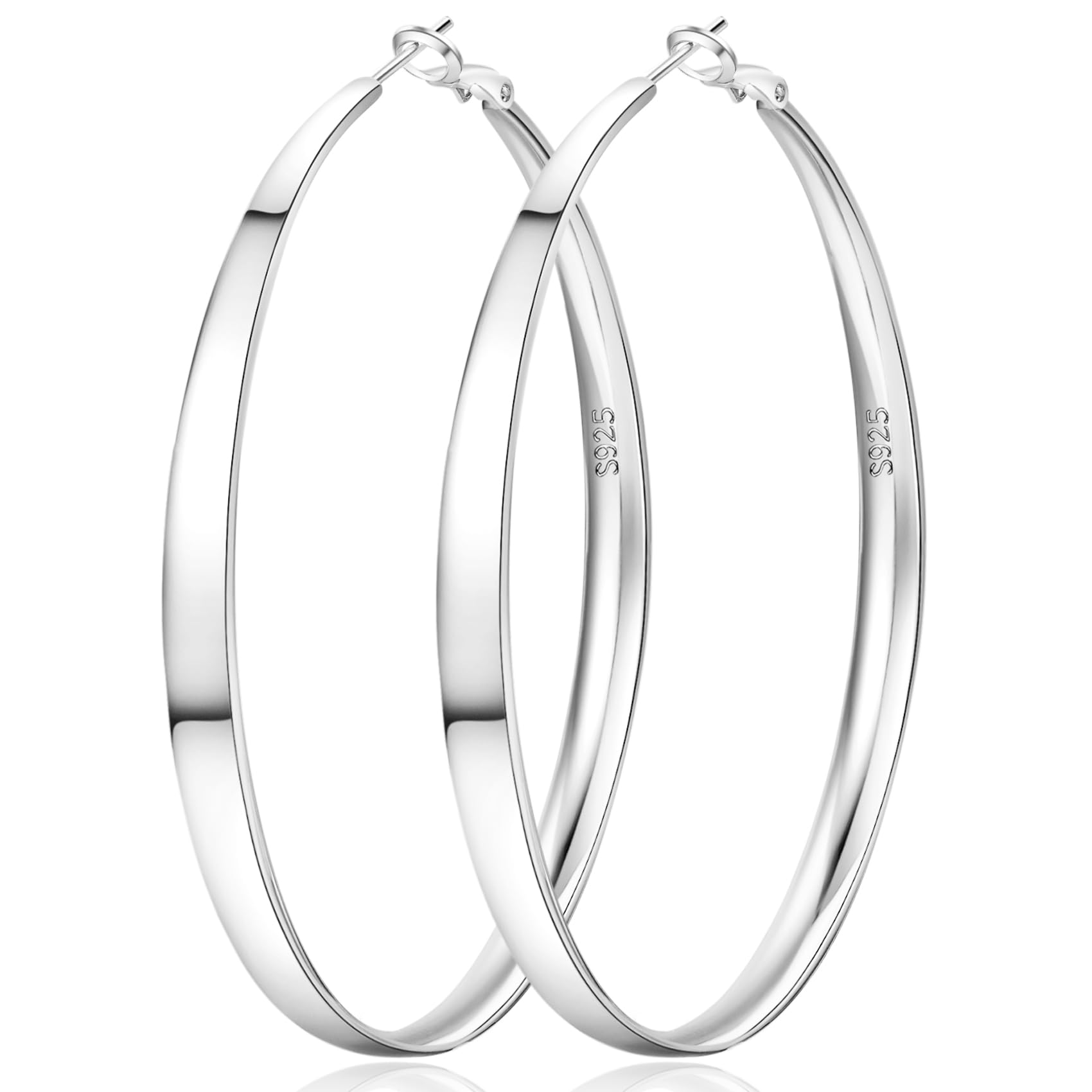 Senteria5MM Wide 925 Sterling Silver Hoop Earrings for Women Hypoallergenic Extra Large Silver Hoops Earrings Large Oversize Big Thick Hoop Earrings for Women 30/40/50/60/70MM