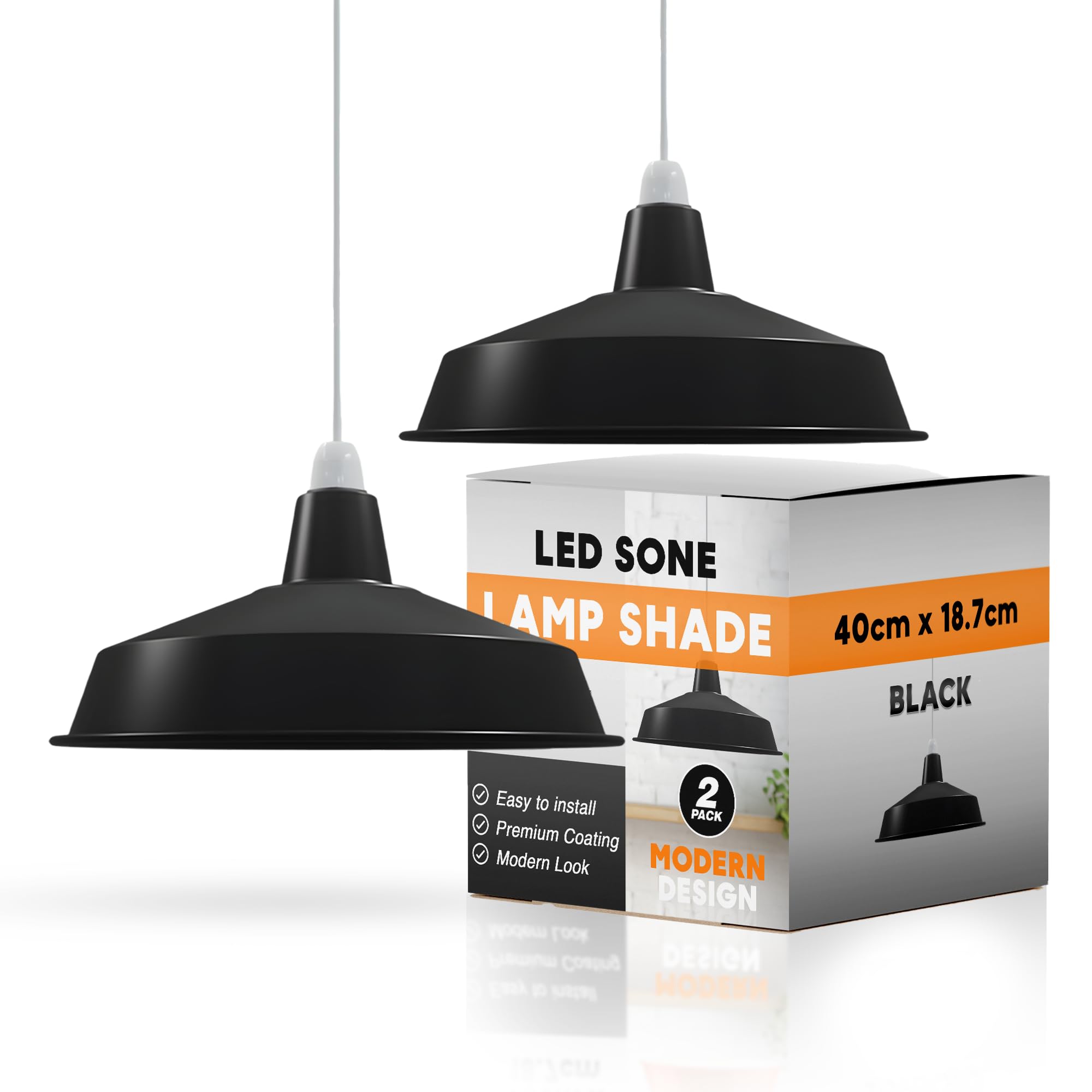 LEDSONE Black Lamp Shade 2 Pack Metal Ceiling Light Shade Easy Fit Light Pendant Modern Ceiling Lighting Shade for Bedroom, Hallway, Office, Café, Industrial Hanging Shade Ceiling Pendant — image 1