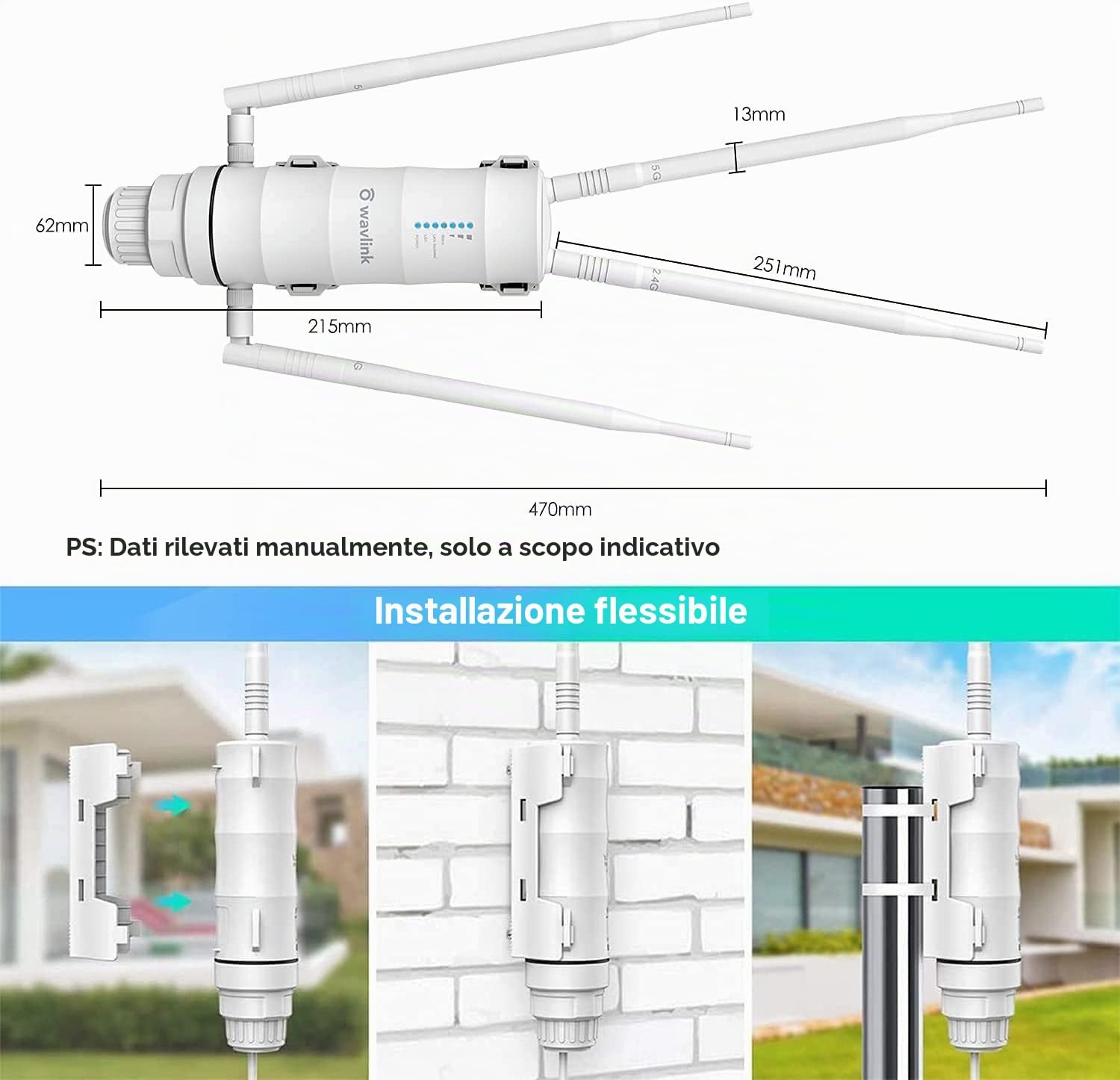 Dual-Band 2.4+5G 1200Mbps Outdoor Access Point Outdoor/Ripetitore WiFi Potente/Wireless Amplificatore WiFi/Mesh WiFi Extender (RJ45, 1xGigabit PoE LAN-Port, 802.11AC, 4 Antenne Esterne, WN572HP3)