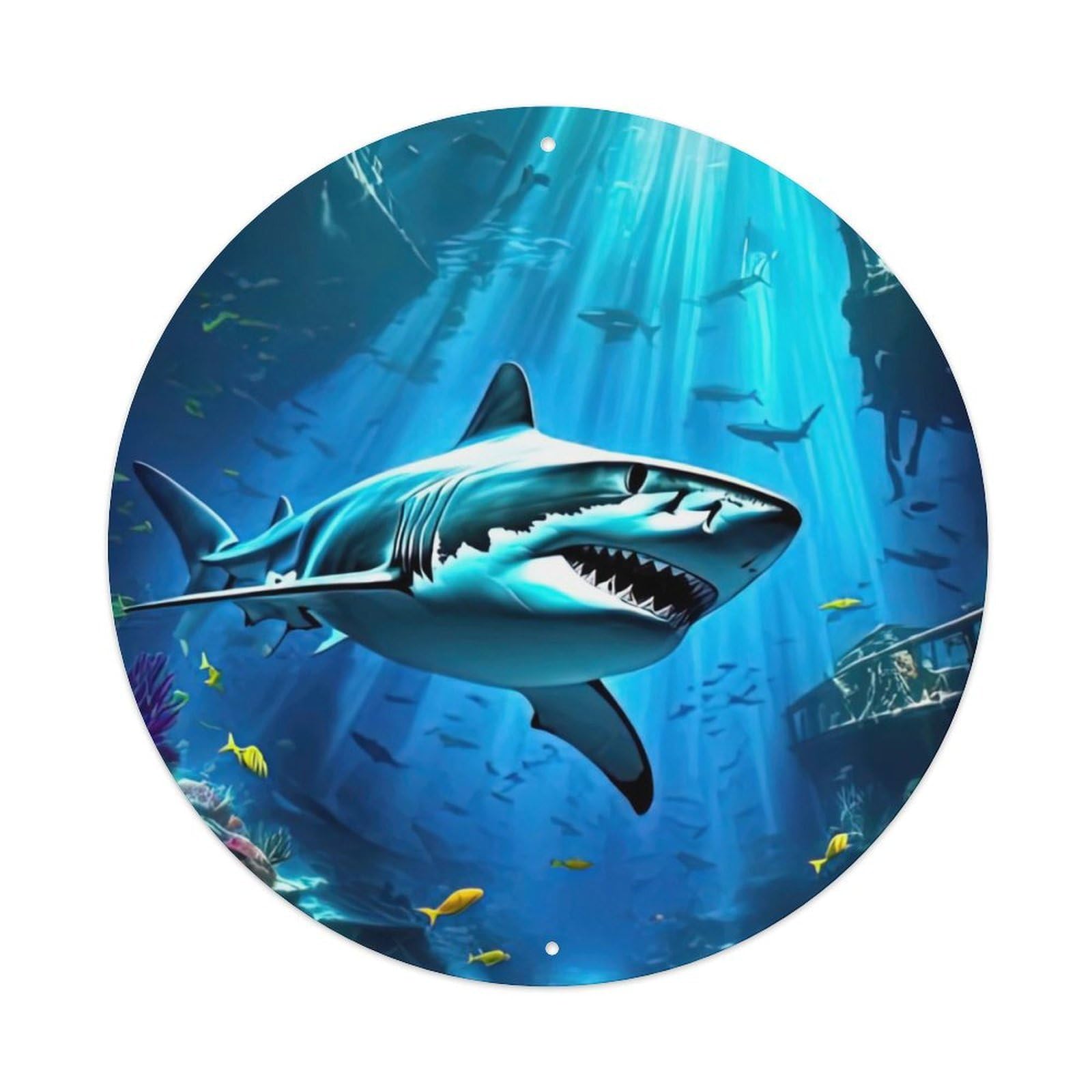 Animal Artwork Sharks at The Bottom of The Sea Vintage Metal Tin Sign Plaque Wall Decor for Cafe, Club Bar, Office, Garden Metal Poster 8x8Inch