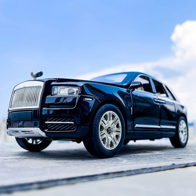 Image of Kids Model 1:24 RR Cullinan Die Cast Metal Car Pull Back Action Opening Doors with Realistic Engine Sound Lights Toy Car Gift for Boys - Black