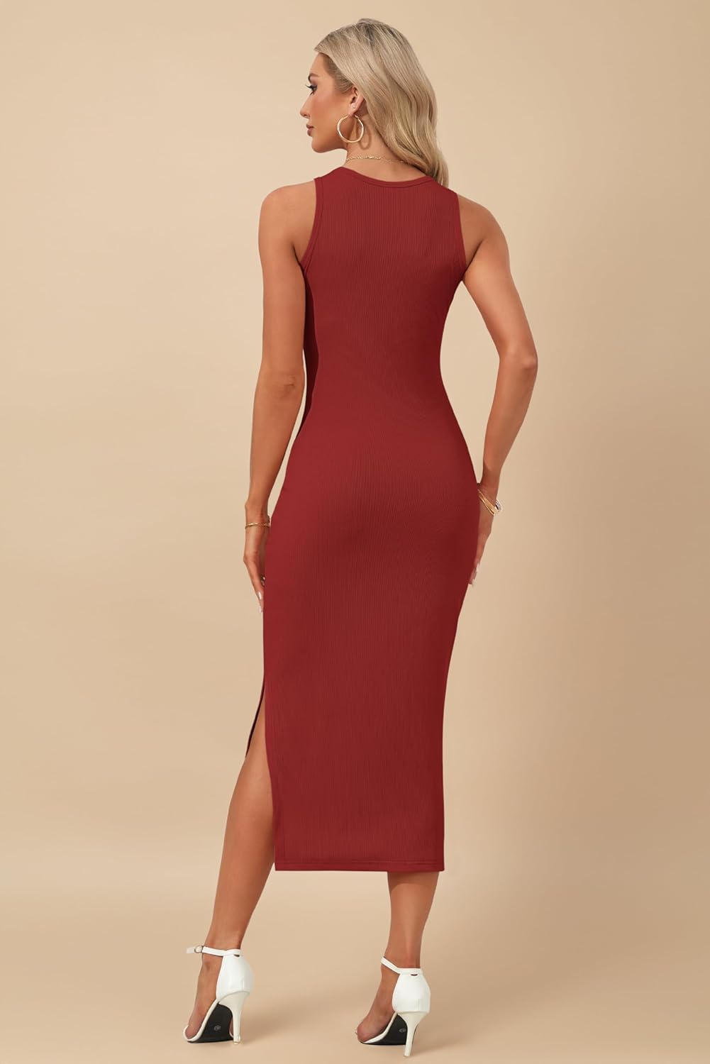 AUSELILY Womens Summer Bodycon Dresses 2026 Basic Casual Sleeveless Knit Tank Midi Dress - Image 3