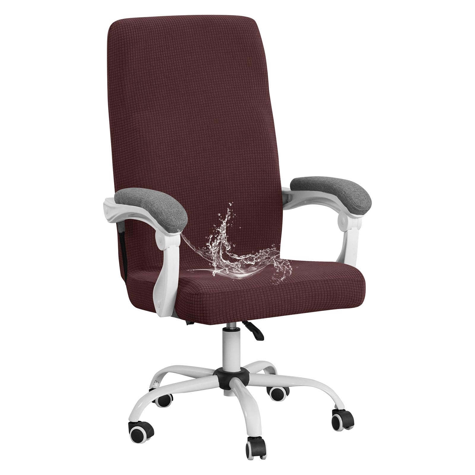 YOPOIY Waterproof Office Chair Cover with Zippers, Stretch Soft Computer Desk Chair Slipcover, Universal Fit Washable Jacquard Executive Rotating Chair Protector (brown,one size)