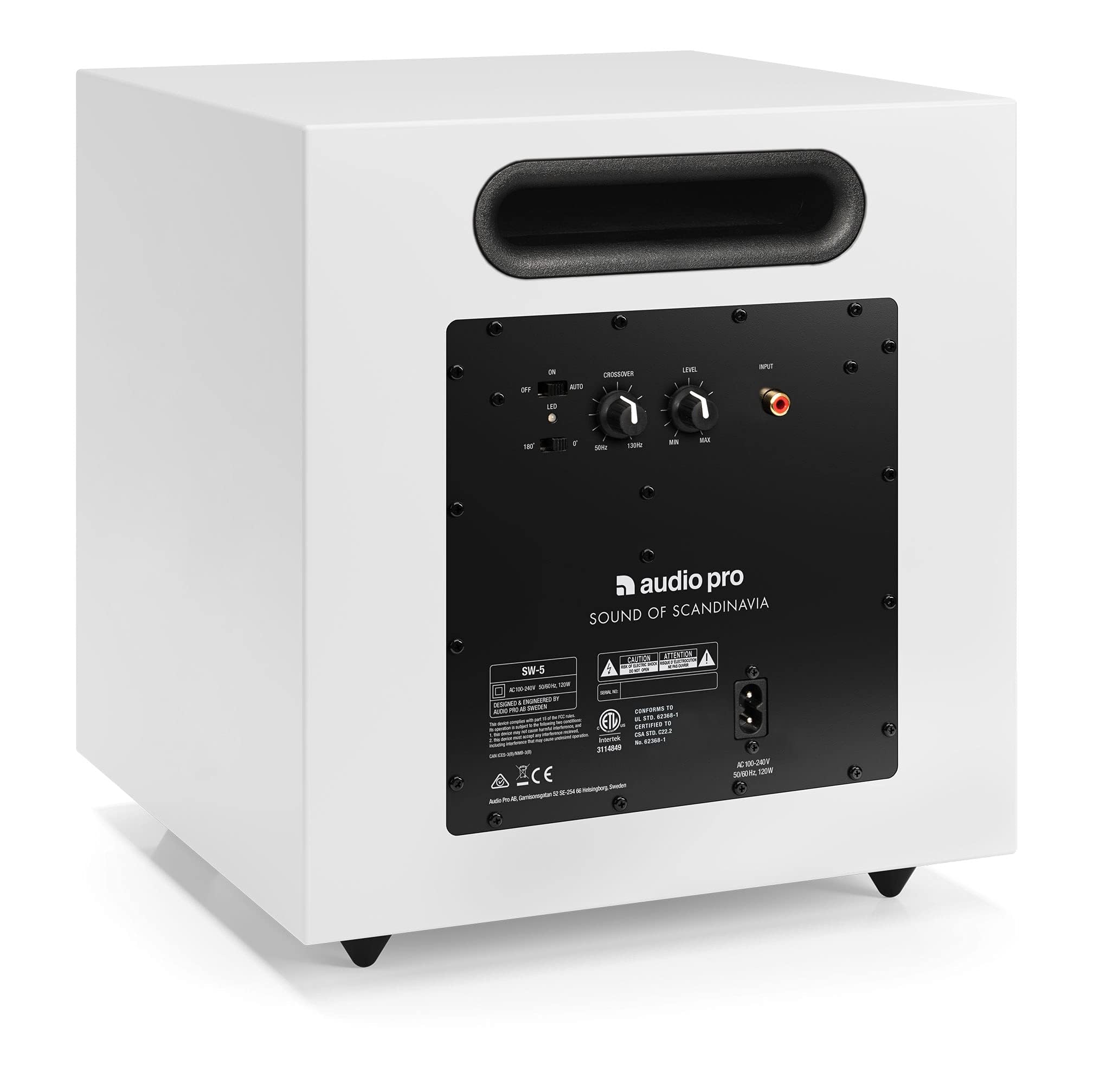Audio Pro Subwoofer Bass Reflex per lo Streaming Audio e TV Sound con Connessione Wi-Fi - Potente Cassa Bassi Profondi - Amplificatore digitale 150W classe D SW-5 - Bianco