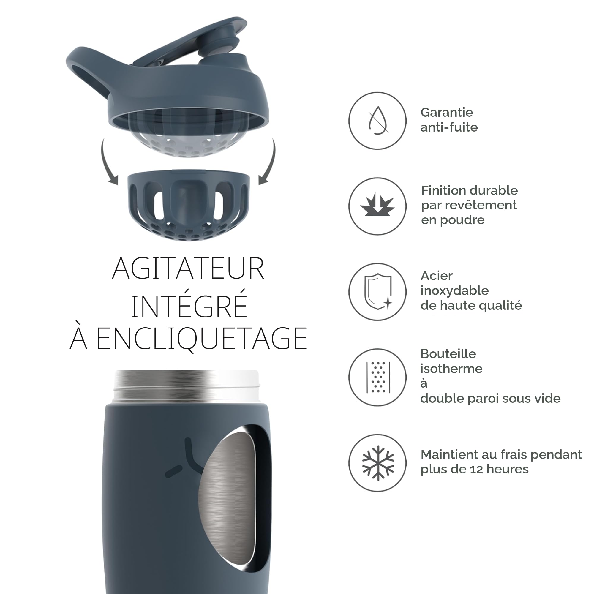 PROMIXX PURSUIT shaker à protéines nouvelle édition – Bouteille de mélange isolée en acier inoxydable – facile à nettoyer et durable, 550ml, Vert Jonc de Mer.