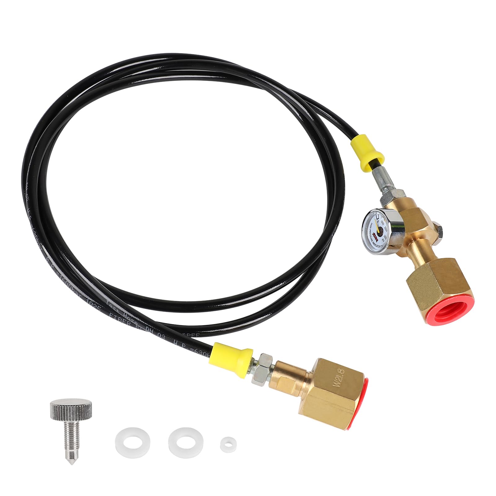 EXLECO Tuyau adaptateur CO2 de 1,5 m avec manomètre de 3000 PSI, tuyau de gazéification, station de recharge CO2, tuyau de transfert de CO2, 2 × W21.8-14 filetage tuyau de transfert pour grande