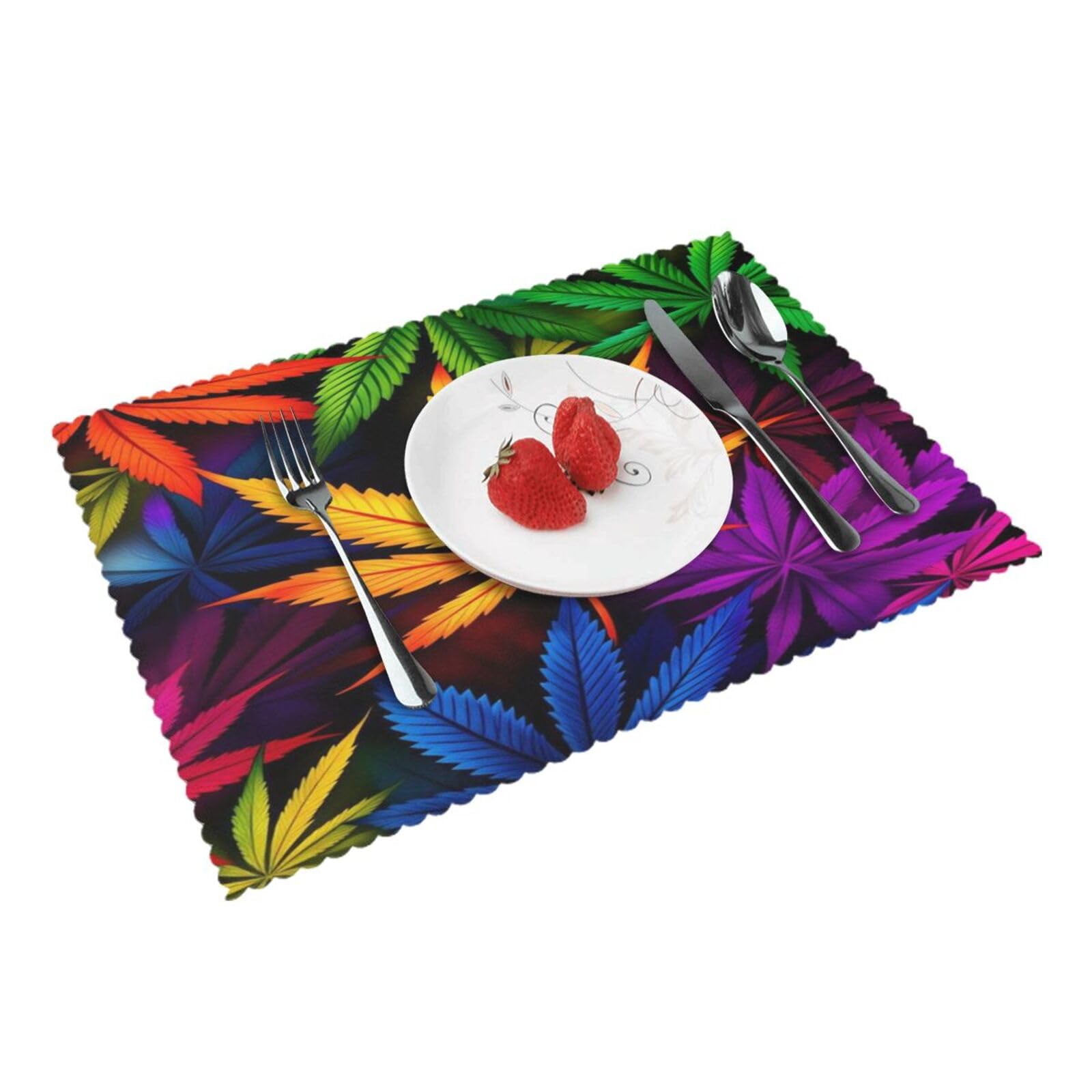Vibrant Leaf Pattern Art Placemats Set of 4 Print Table Mats Place Mats Table Decor for Kitchen Dining 12X18 in