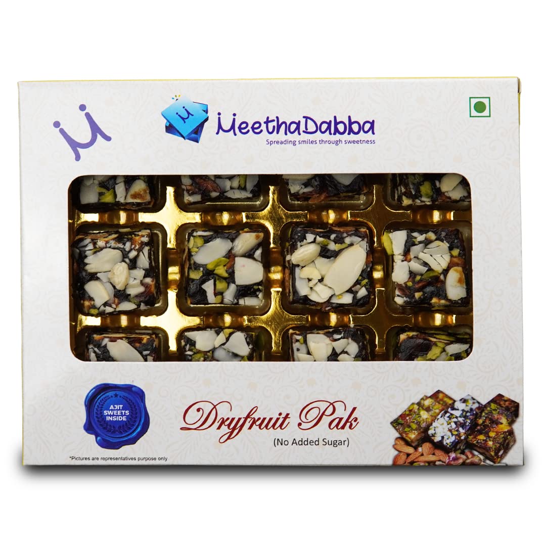 MeethaDabba Khajur Pak, Sugar Free Indian Sweet, No Added Sugar, Dry Fruit Mithai, For Diabetic Patients, Khajoor Dry Fruit Pak, 12 pcs 250 grams