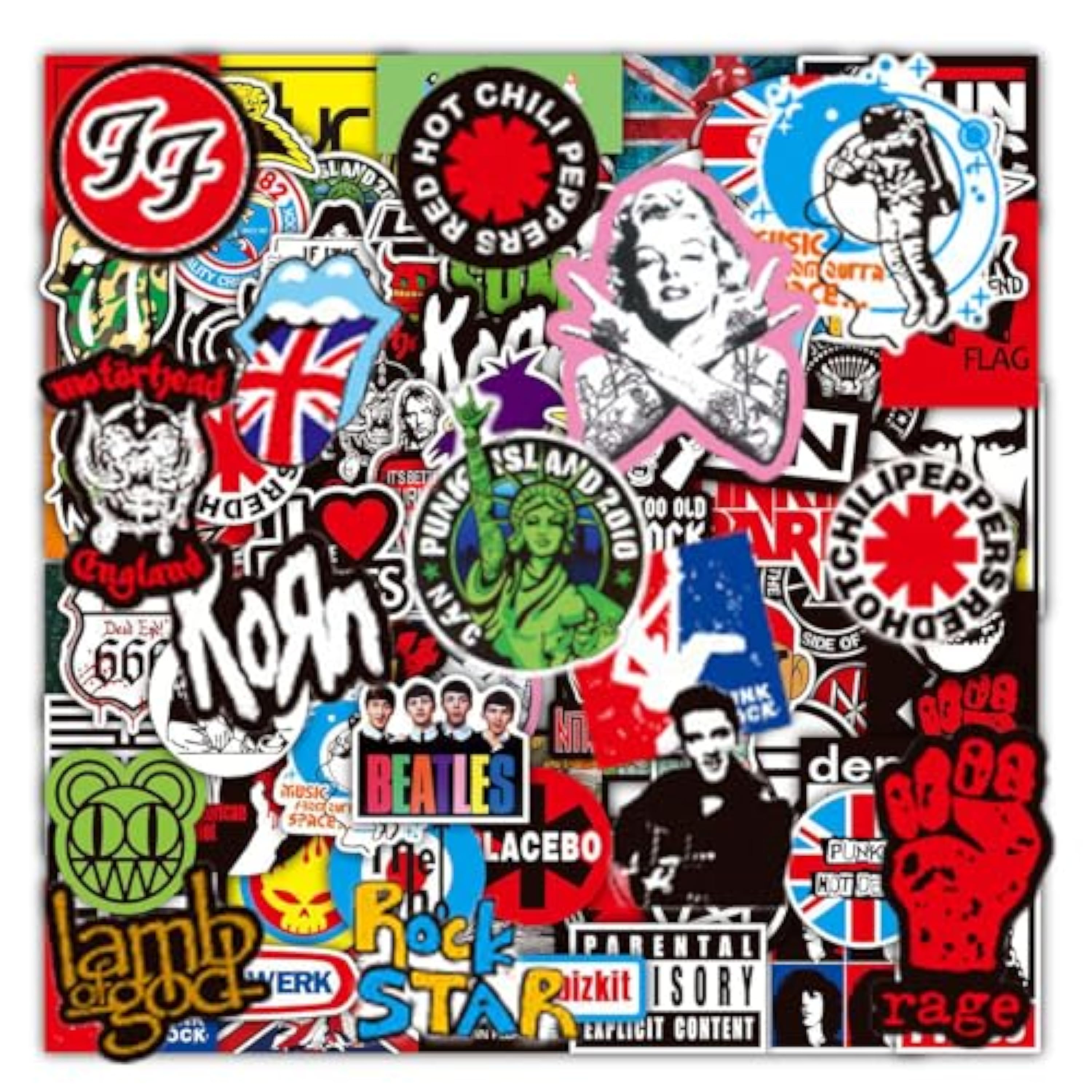 JDNFKG Calcomanías De 200 Bandas De Banda, Calcomanías De Música Rock, Etiqueta De Decoración De Cuentas De Mano, Adecuada para Cuadernos, Refrigeradores, Mangas De Teléfonos Móviles.