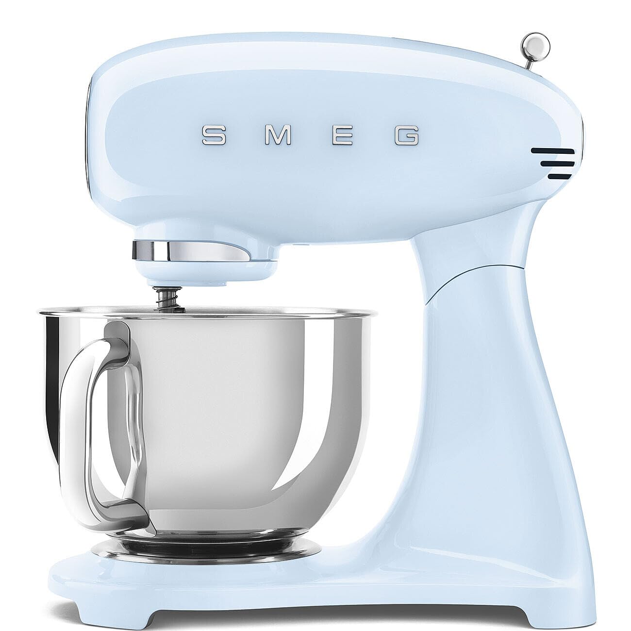 Smeg, Pétrisseur planétaire Full Color SMF05PBEU, 10 niveaux de vitesse, fonction lisse et mix, bol de 4,8 L, bloc moteur, 3 fouets et crochet pétreur, 800 W, bleu